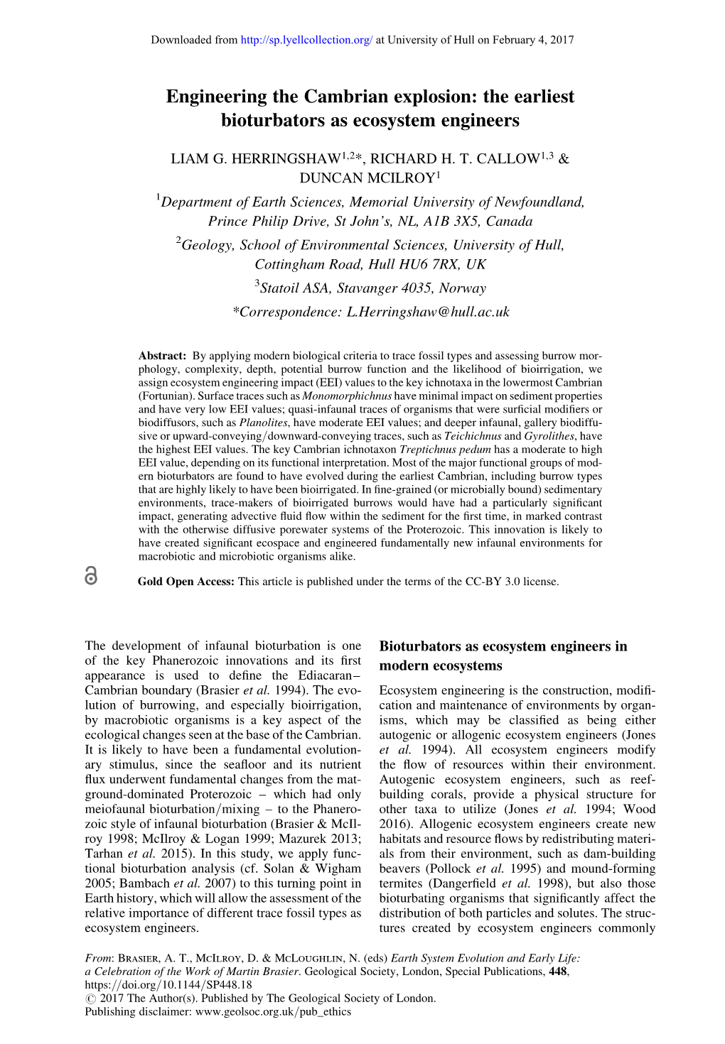 The Earliest Bioturbators As Ecosystem Engineers