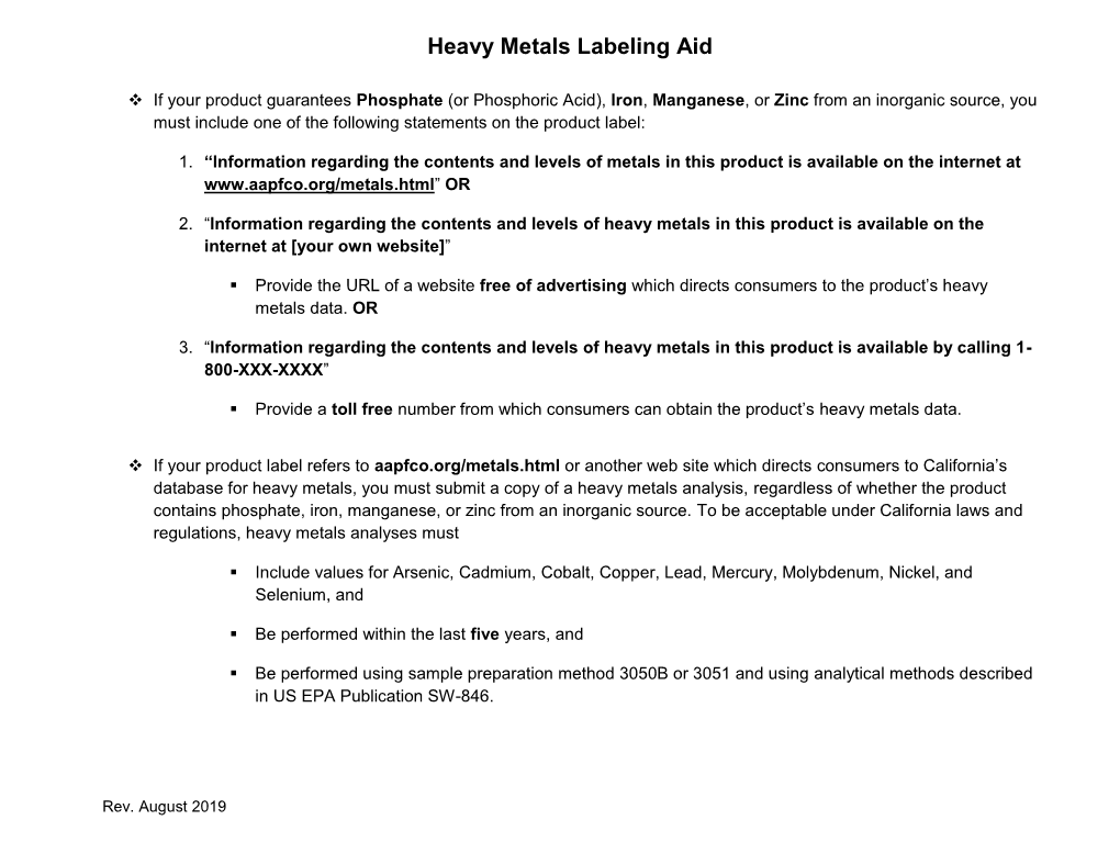 Heavy Metals Labeling Aid