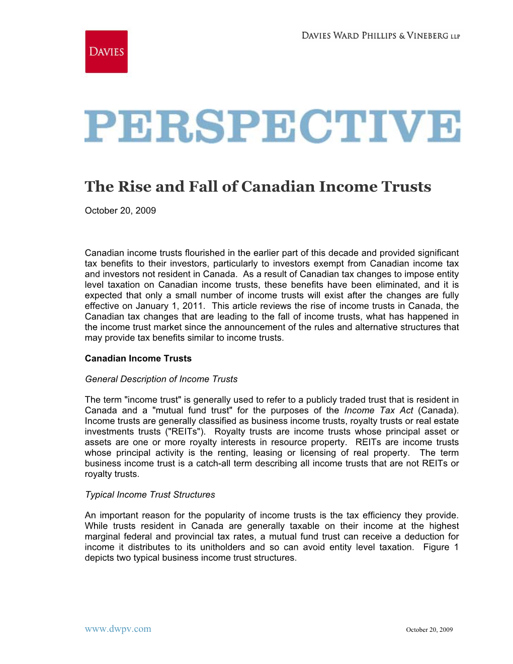 Perspective Rise and Fall of Canadian Income Trusts