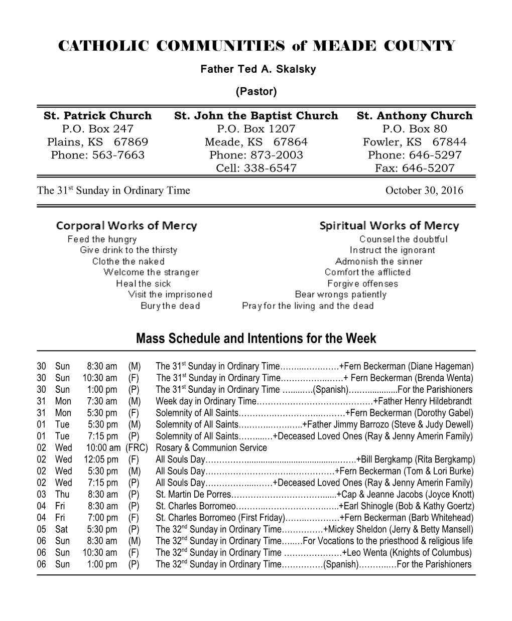 CATHOLIC COMMUNITIES of MEADE COUNTY Father Ted A