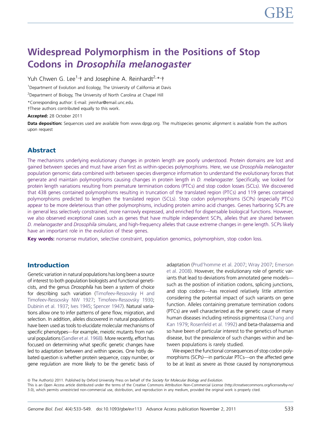 Widespread Polymorphism in the Positions of Stop Codons in Drosophila Melanogaster