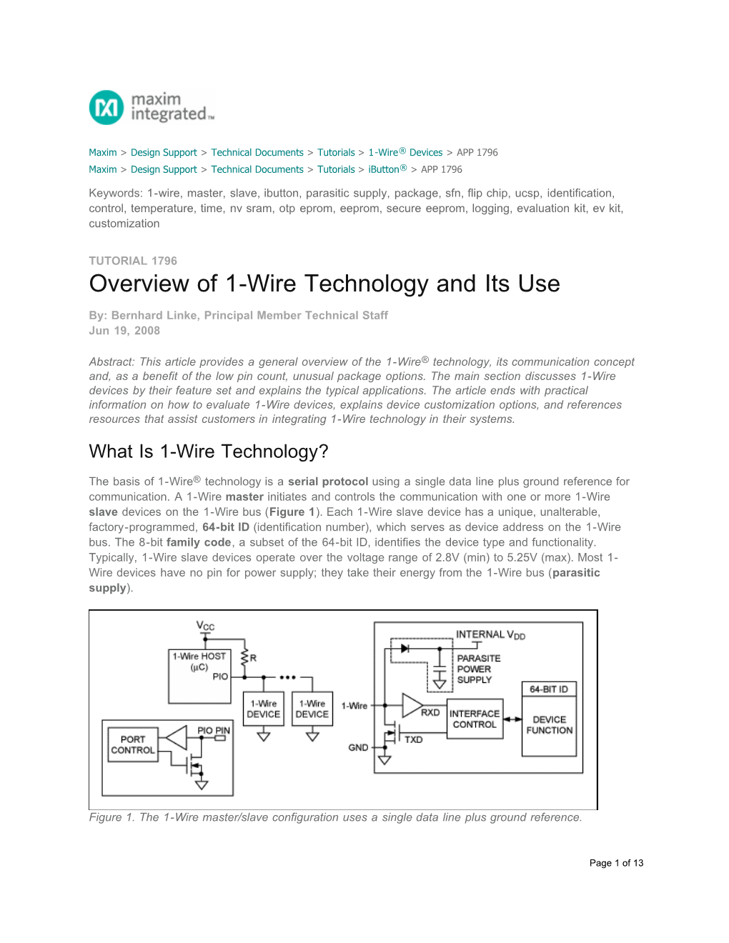 Overview of 1-Wire Technology and Its Use