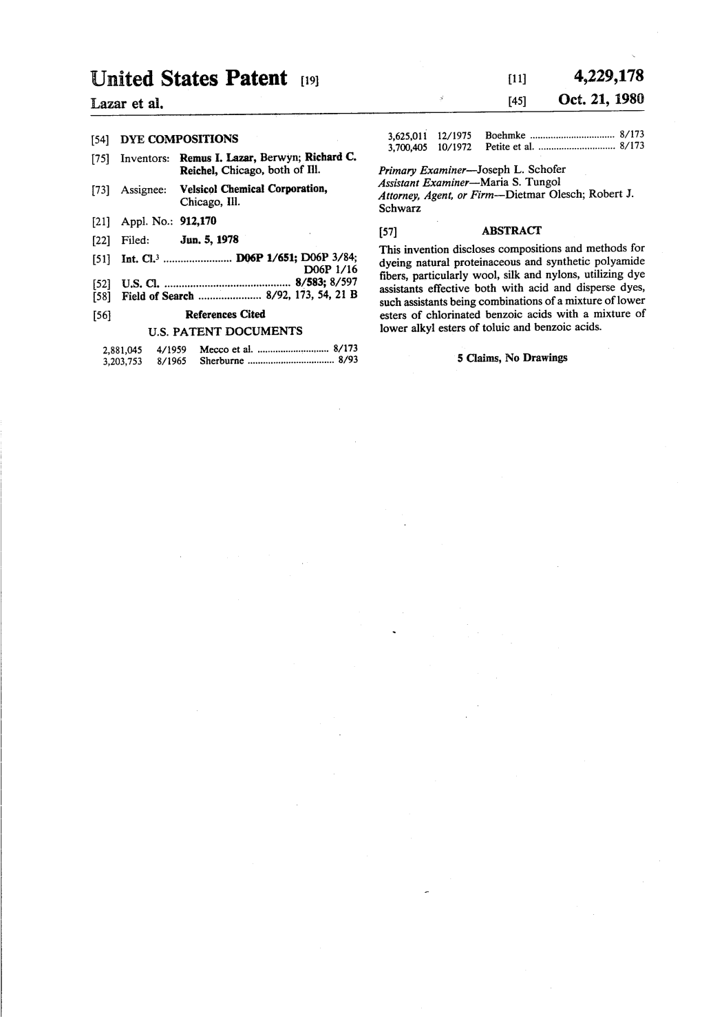 United States Patent (19) 11 4,229,178 Lazar Et Al