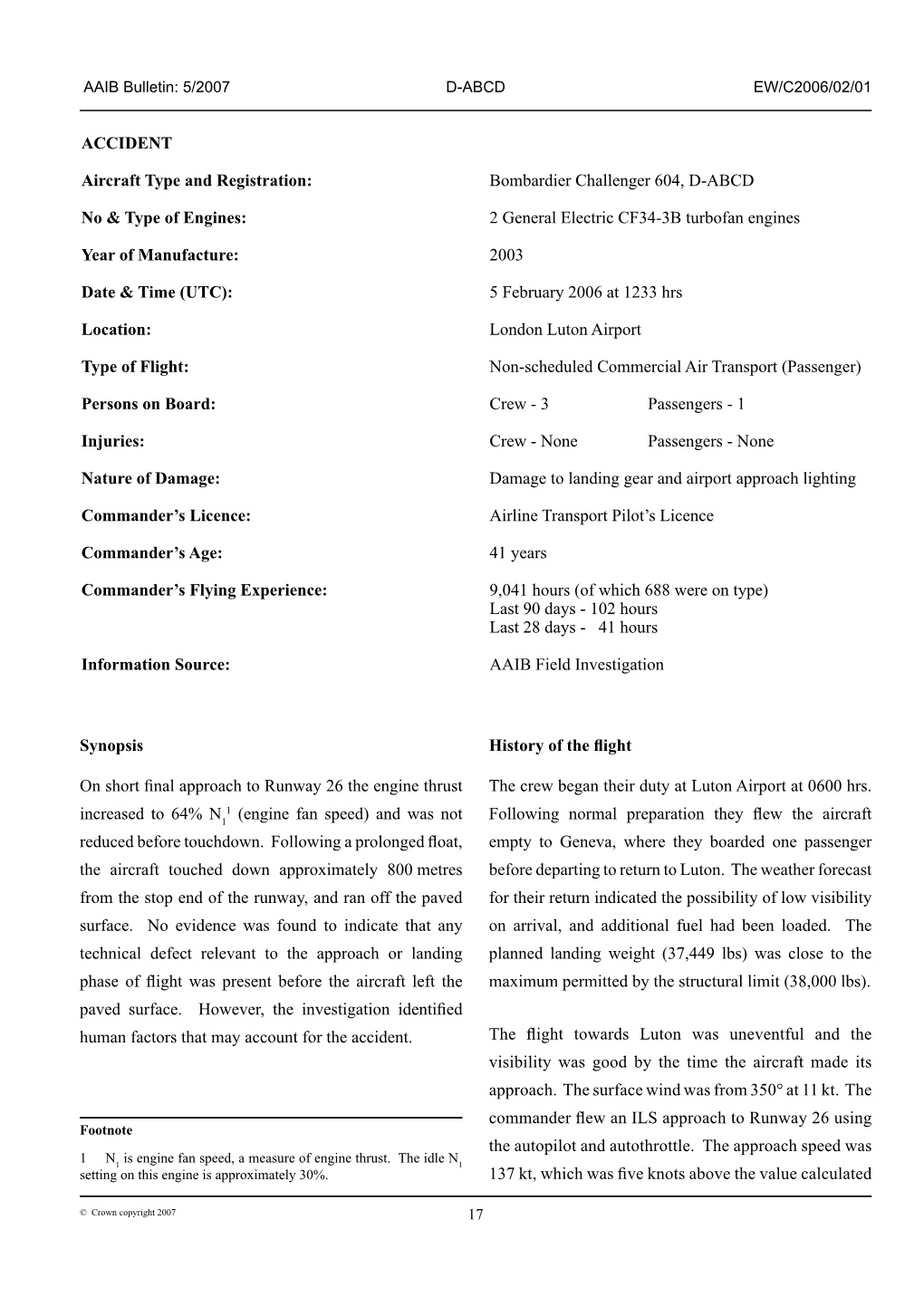 Bombard Er Challenger 604, D-ABCD No & Type of Engines