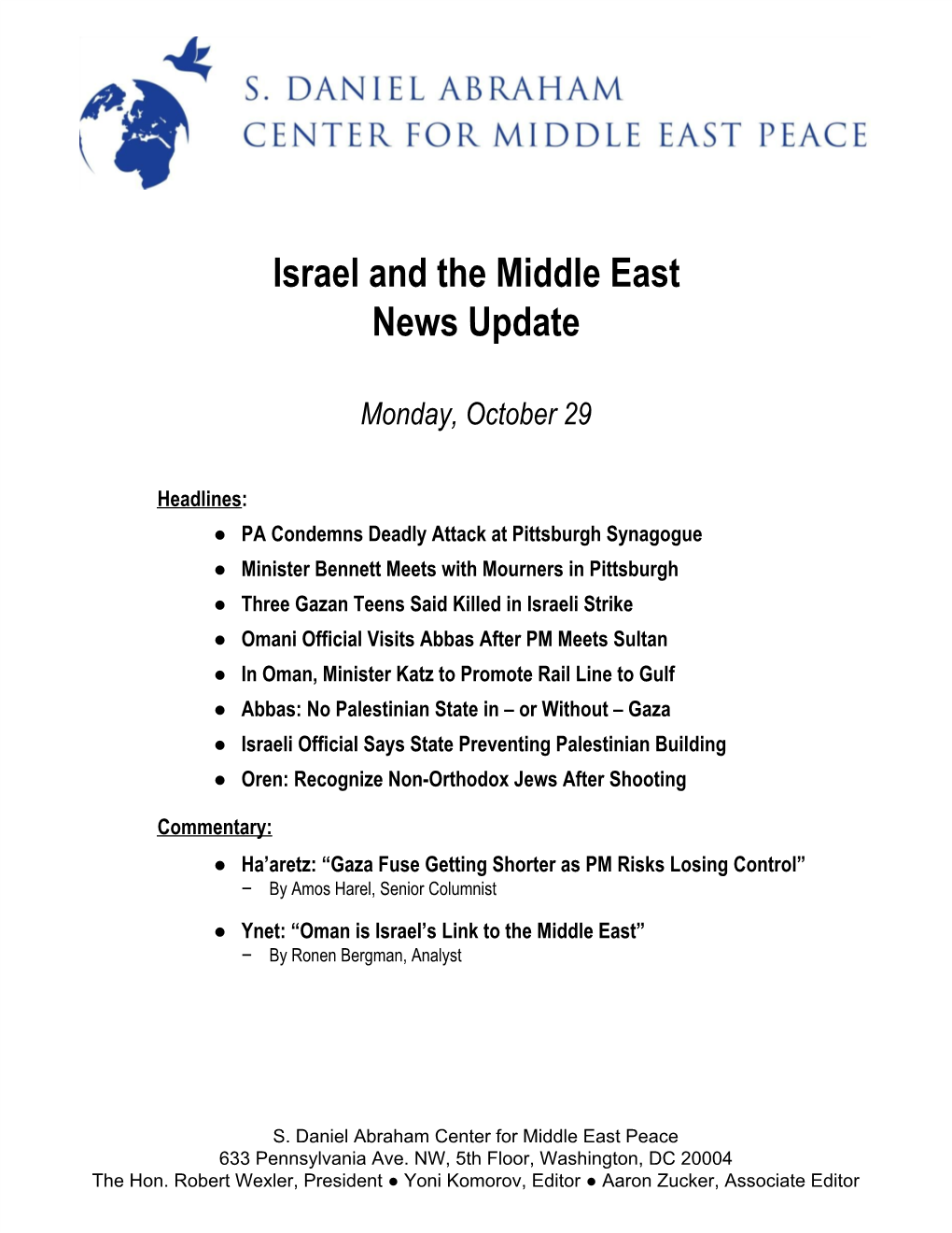 Israel and the Middle East News Update