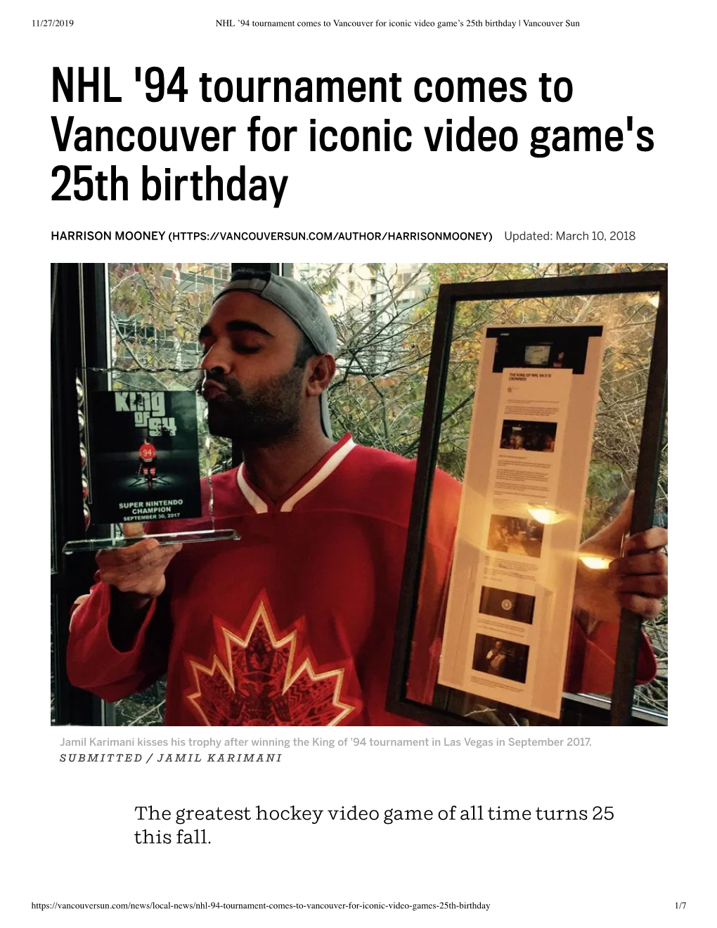 NHL '94 Tournament Comes to Vancouver for Iconic Video Game's 25Th Birthday