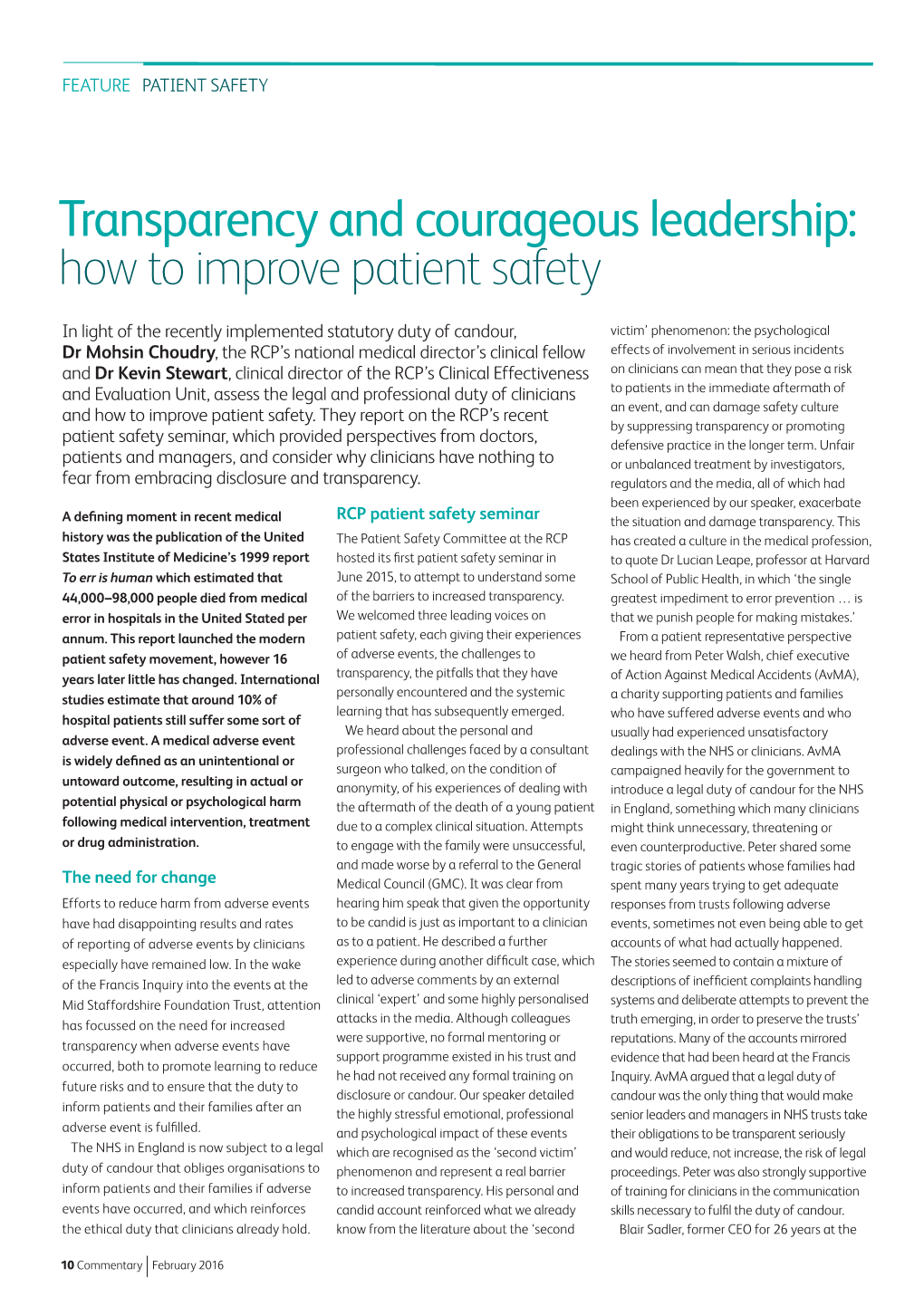 Transparency and Courageous Leadership: How to Improve Patient Safety
