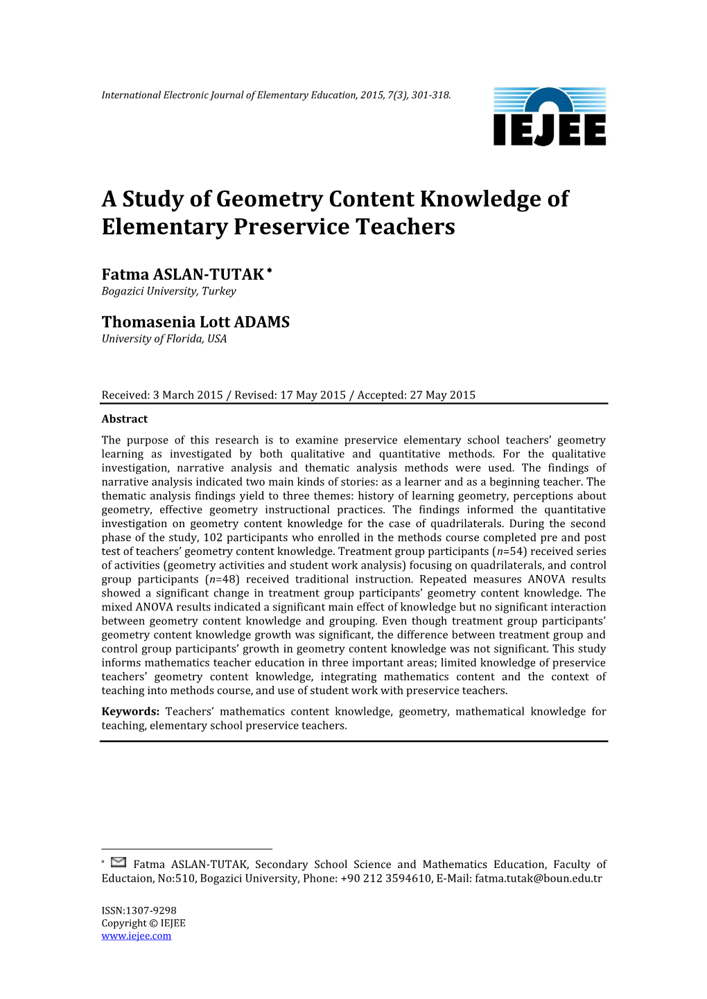 A Study of Geometry Content Knowledge of Elementary Preservice Teachers