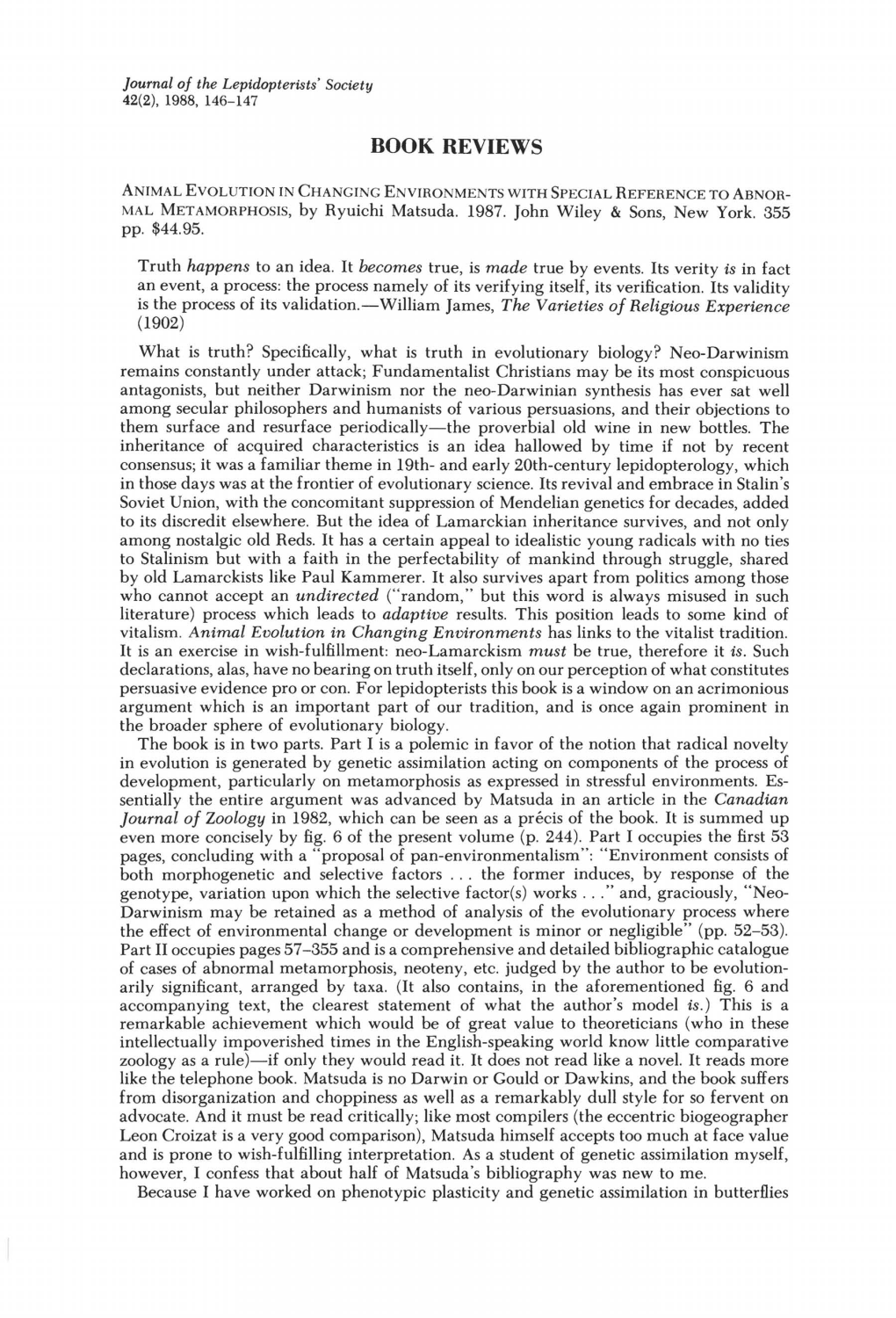 ANIMAL EVOLUTION in CHANGING ENVIRONMENTS with SPECIAL REFERENCE to ABNOR­ MAL METAMORPHOSIS, by Ryuichi Matsuda, 1987