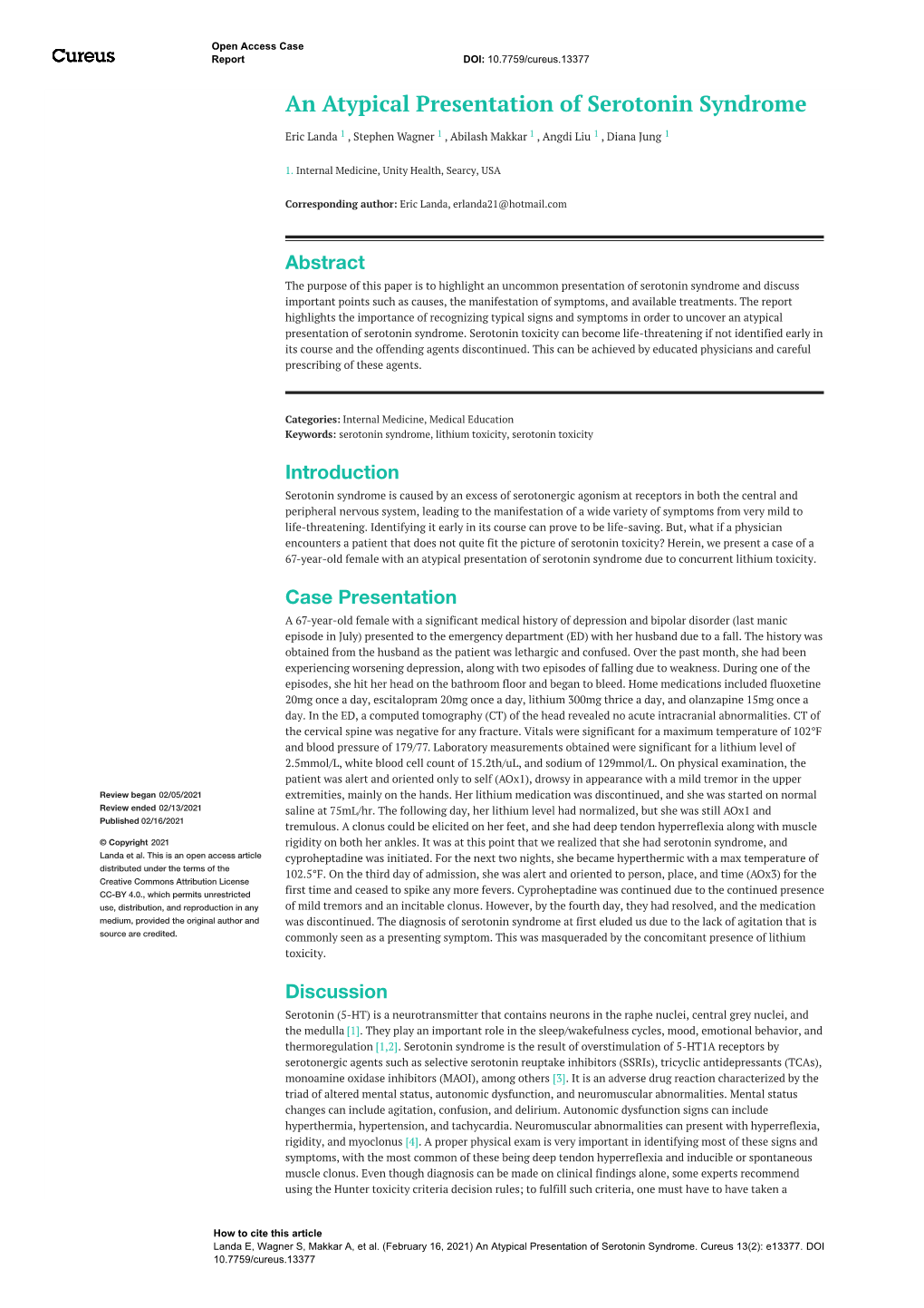 An Atypical Presentation of Serotonin Syndrome