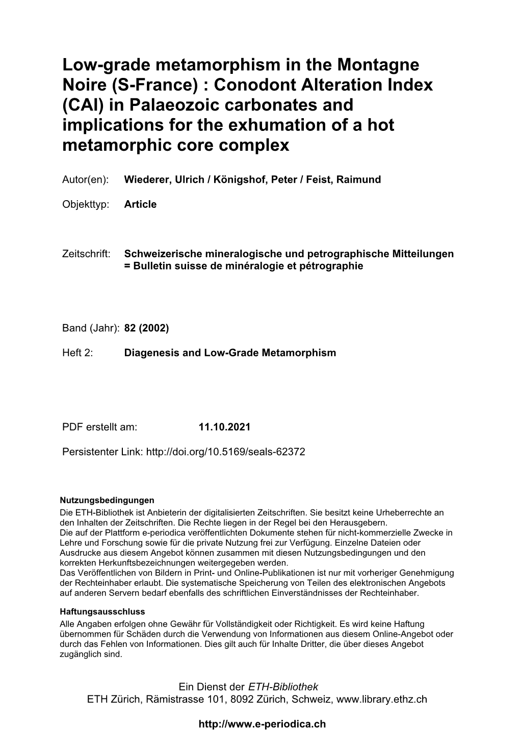 Low-Grade Metamorphism in the Montagne Noire (S