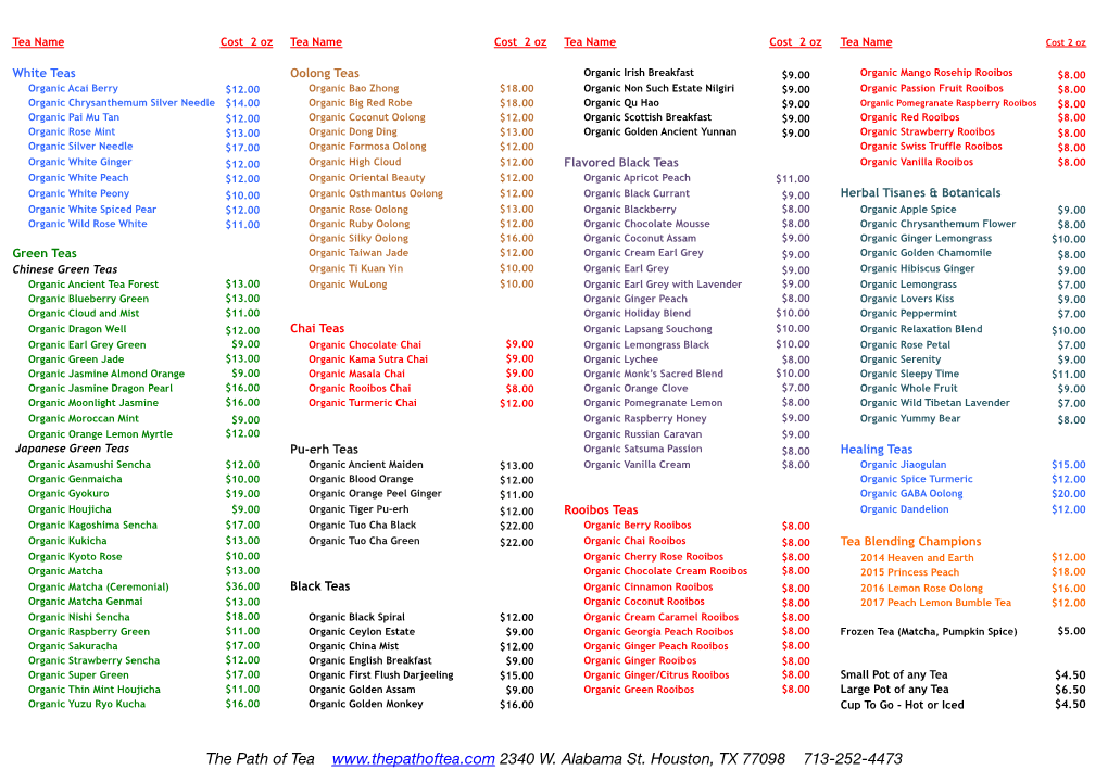 THE PATH of TEA MENU 2.16.18 Online