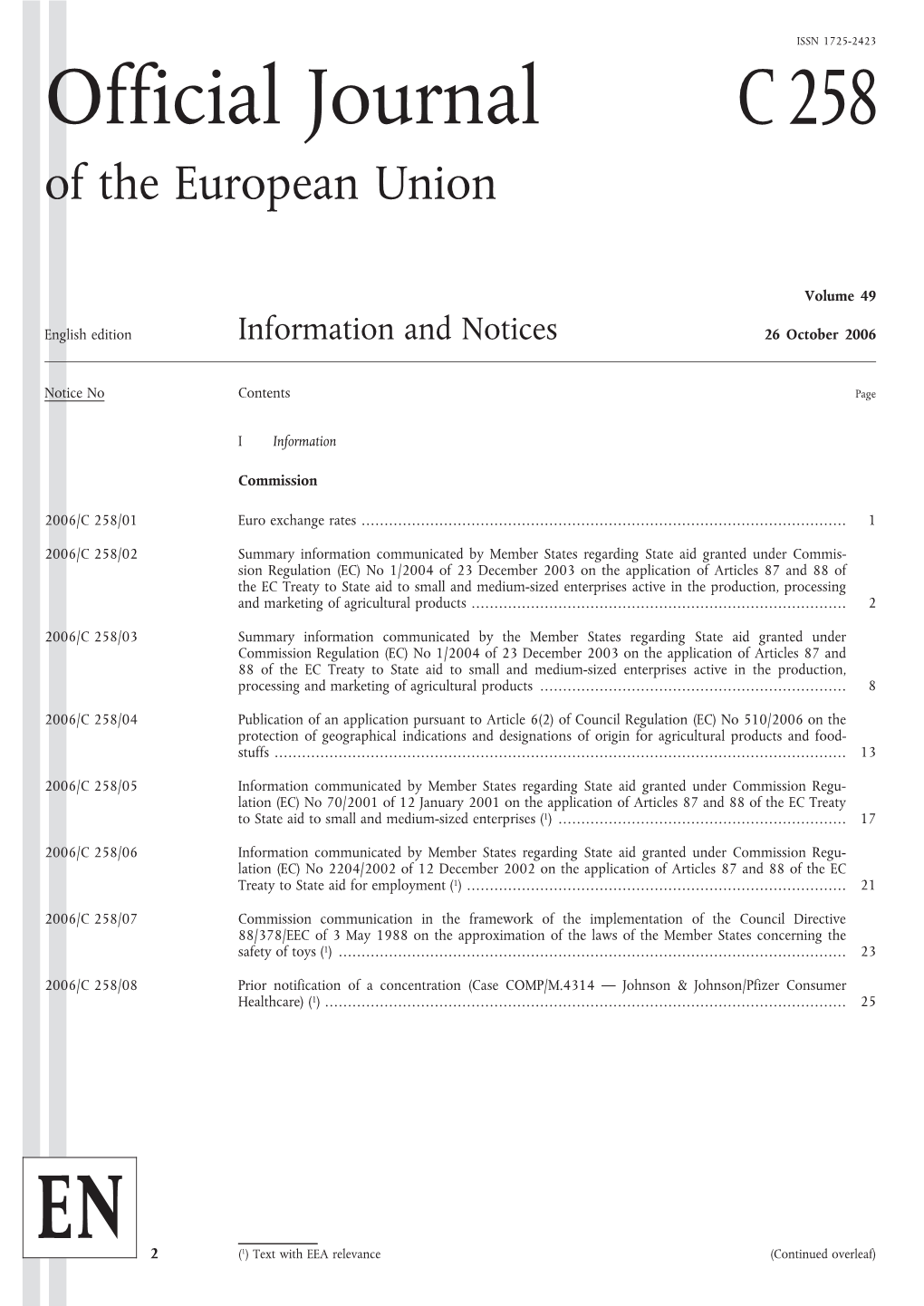 Official Journal C258 of the European Union