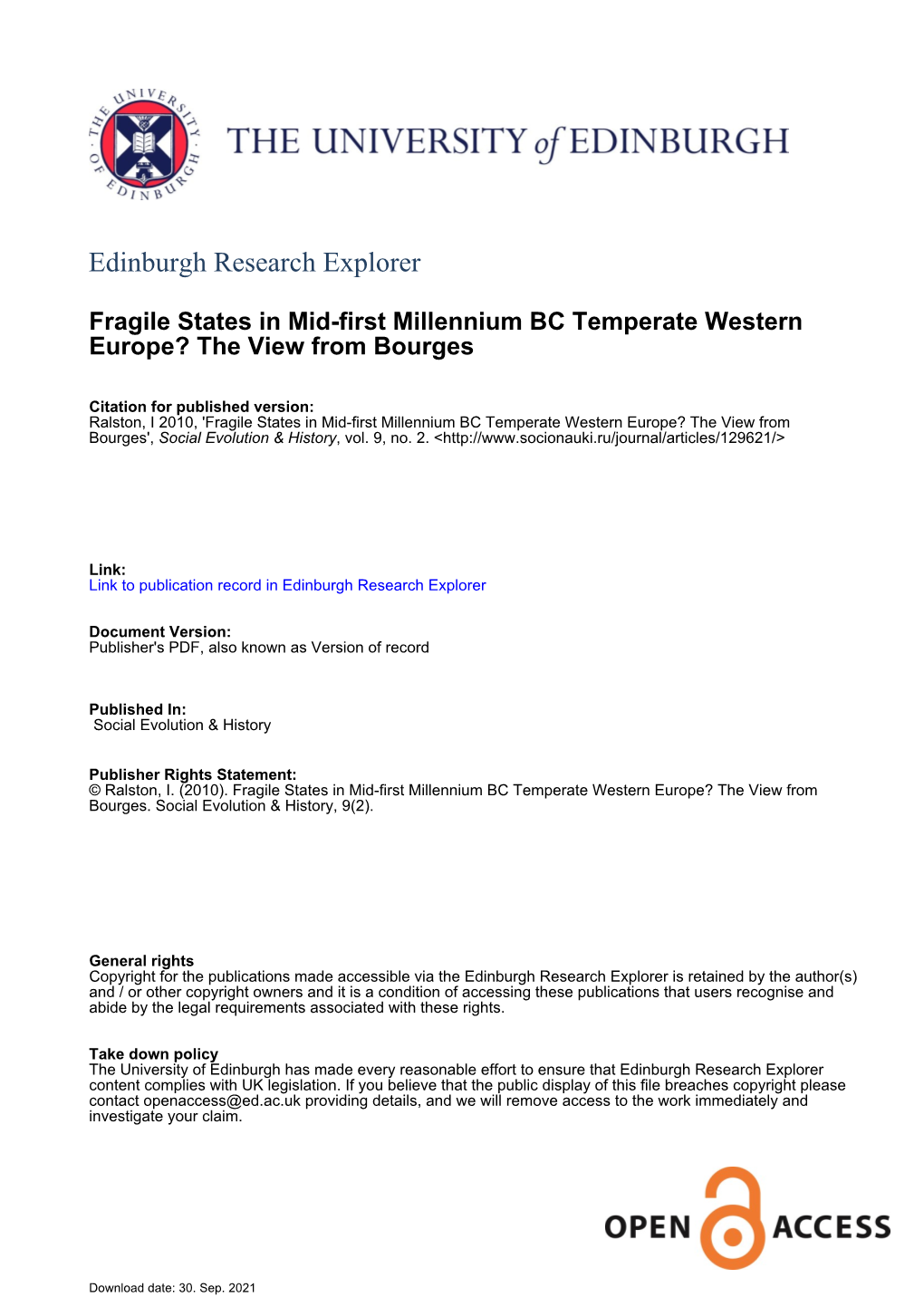 Fragile States in Mid-First Millennium BC Temperate Western