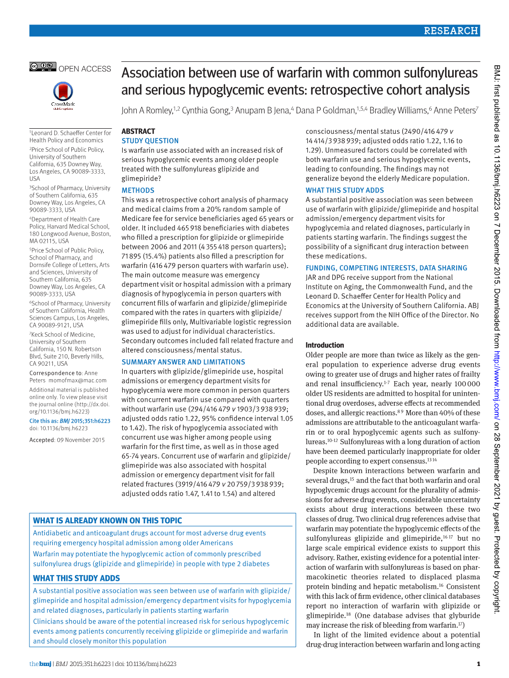 Association Between Use of Warfarin with Common