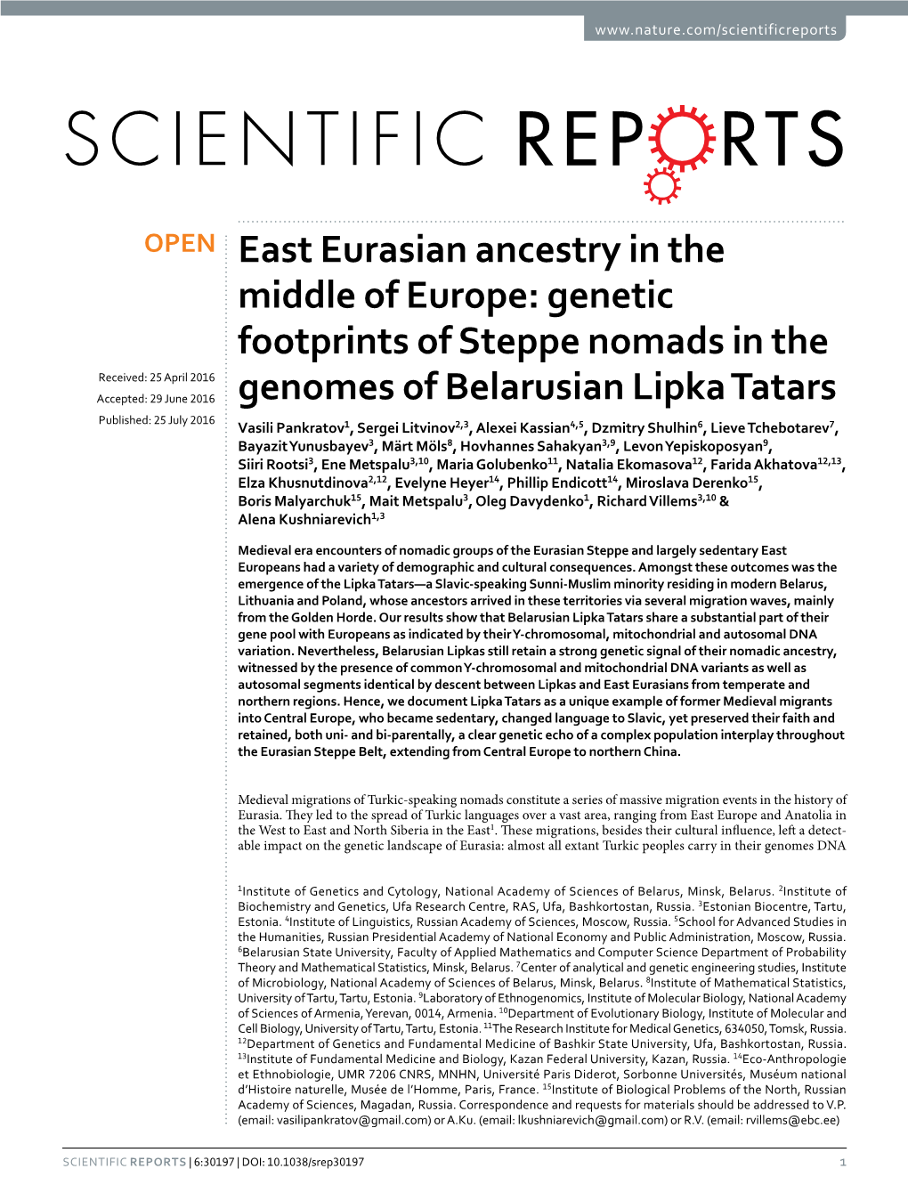 East Eurasian Ancestry in the Middle of Europe