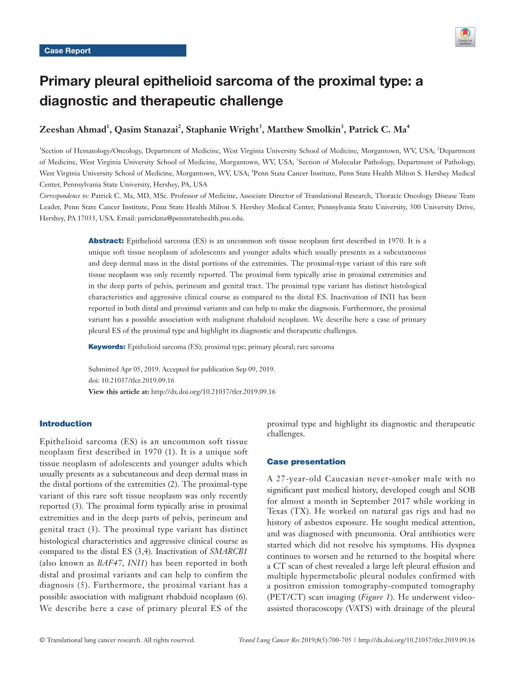 Primary Pleural Epithelioid Sarcoma of the Proximal Type: a Diagnostic and Therapeutic Challenge