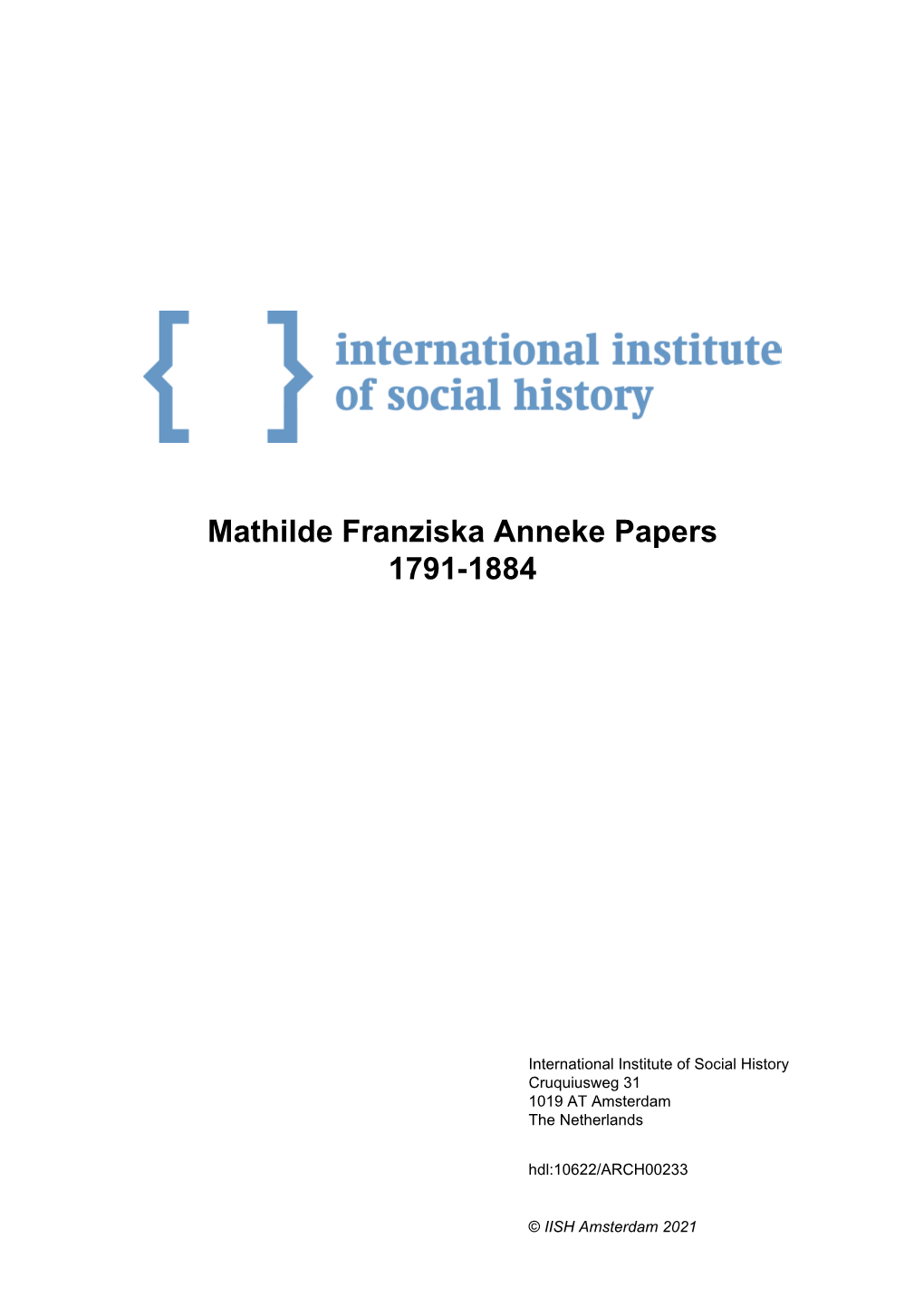 Mathilde Franziska Anneke Papers 1791-1884