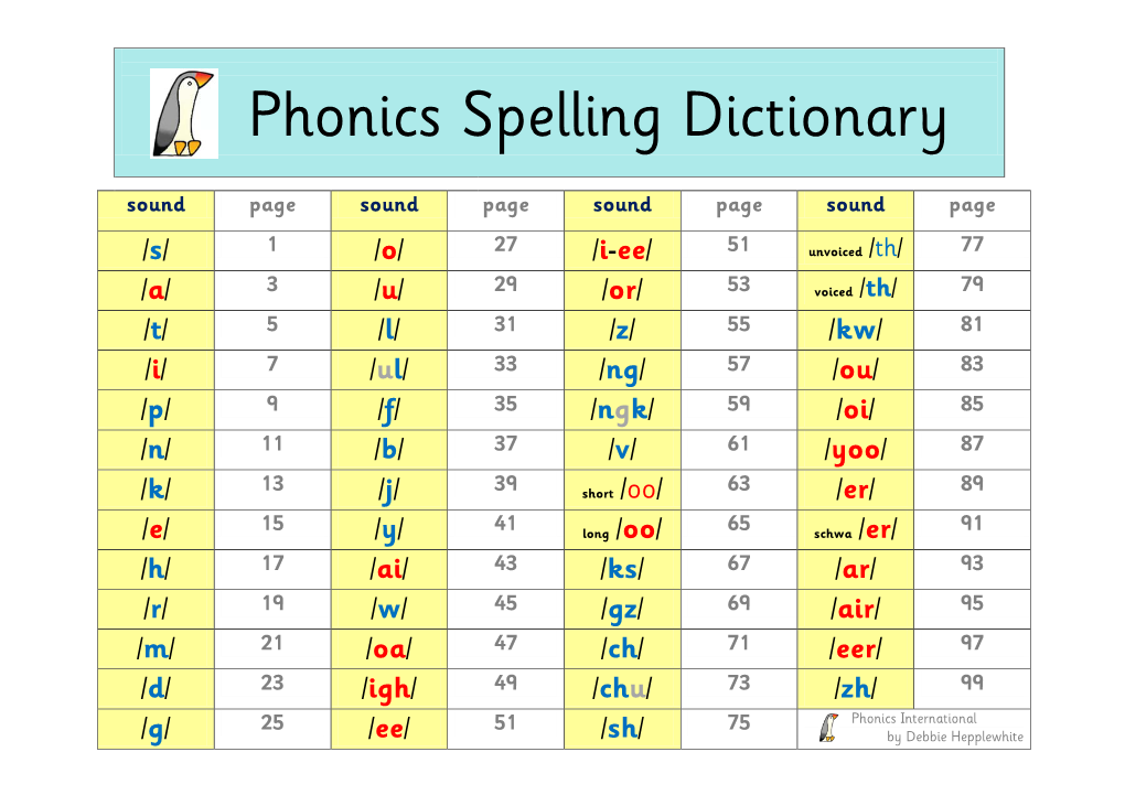 Phonics Spelling Dictionary Sound Page Sound Page Sound Page Sound Page