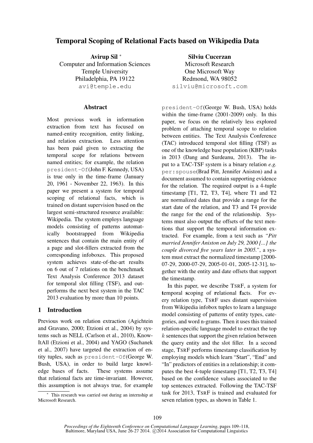 Temporal Scoping of Relational Facts Based on Wikipedia Data