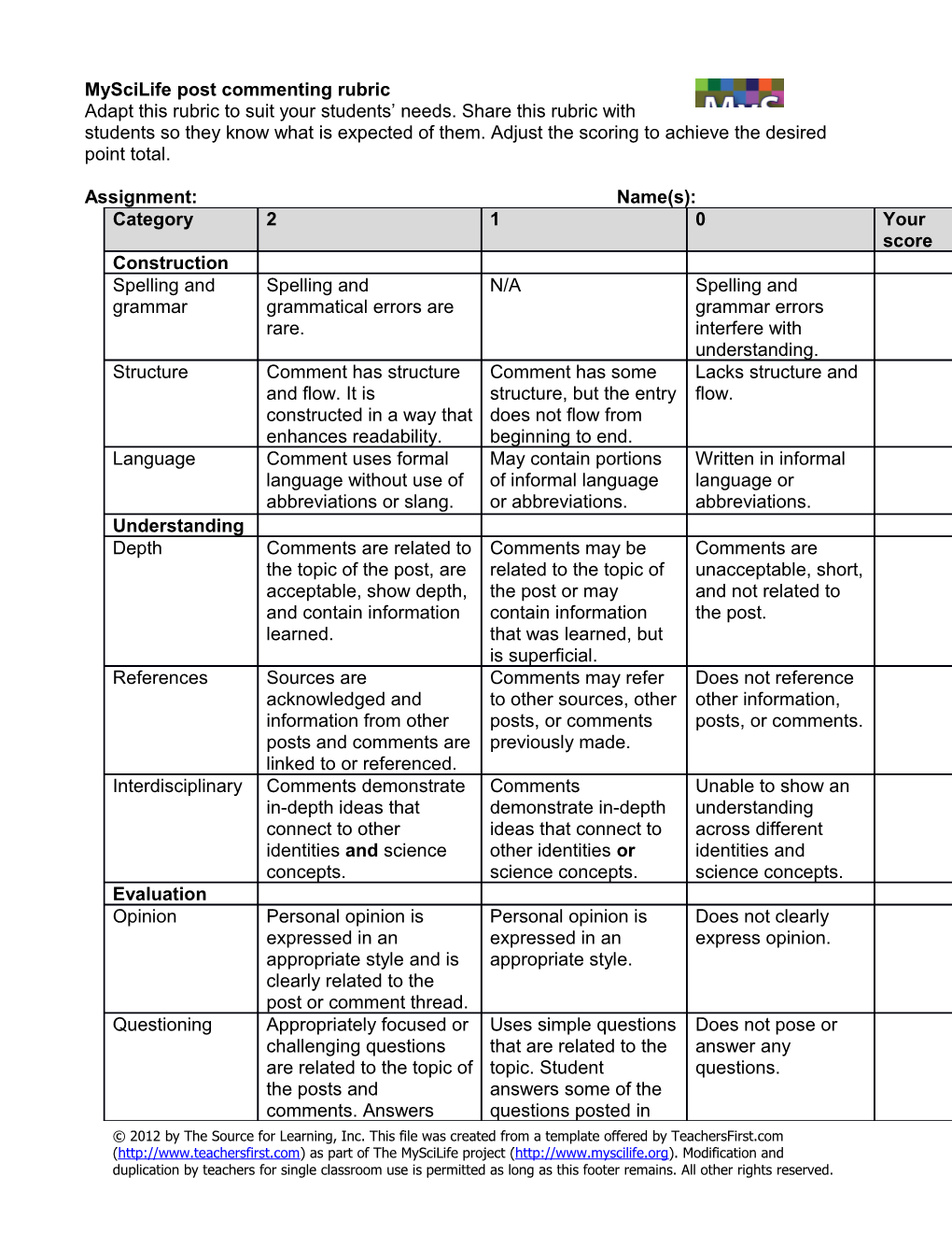 Assignment: Name(S)