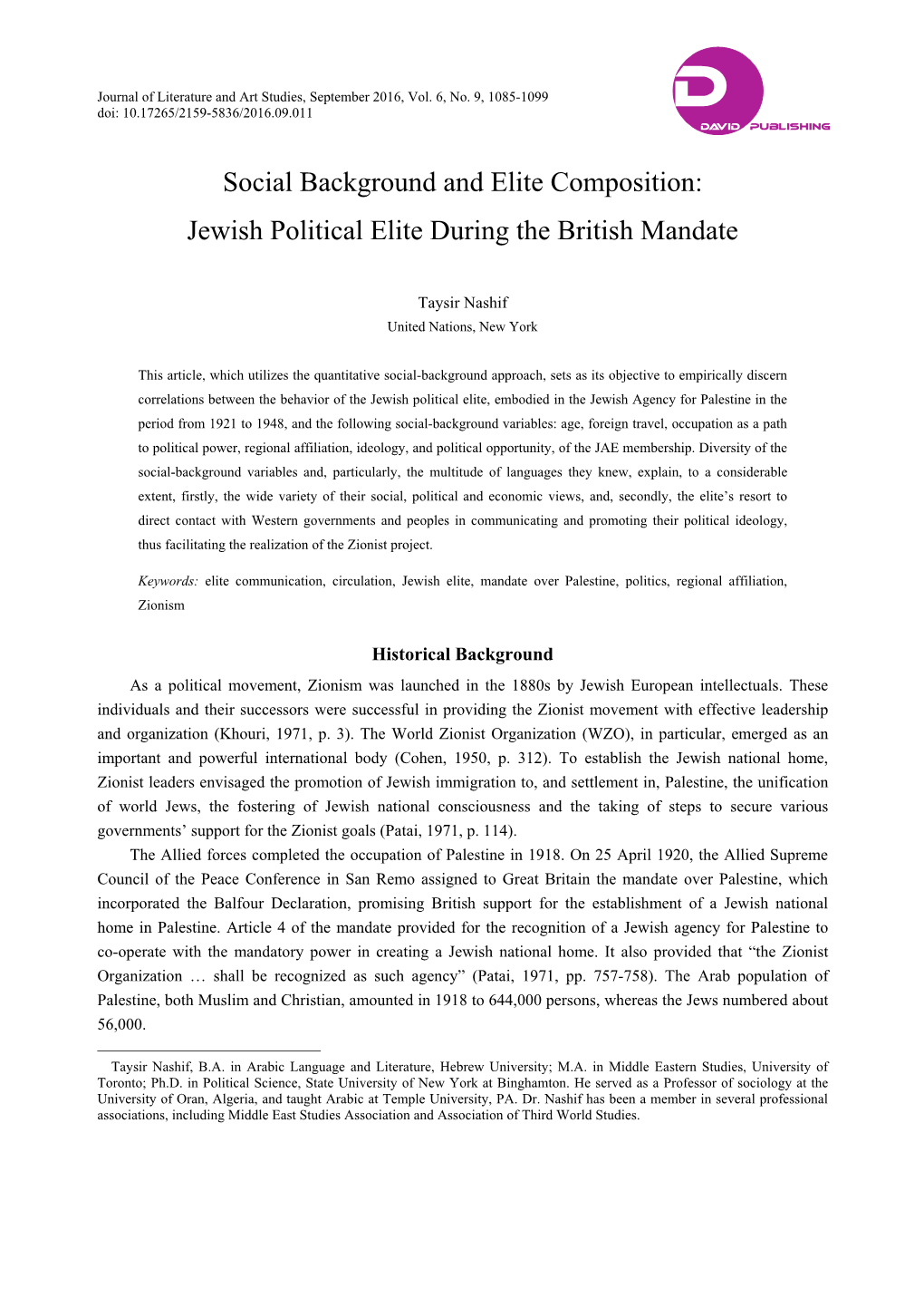 Jewish Political Elite During the British Mandate
