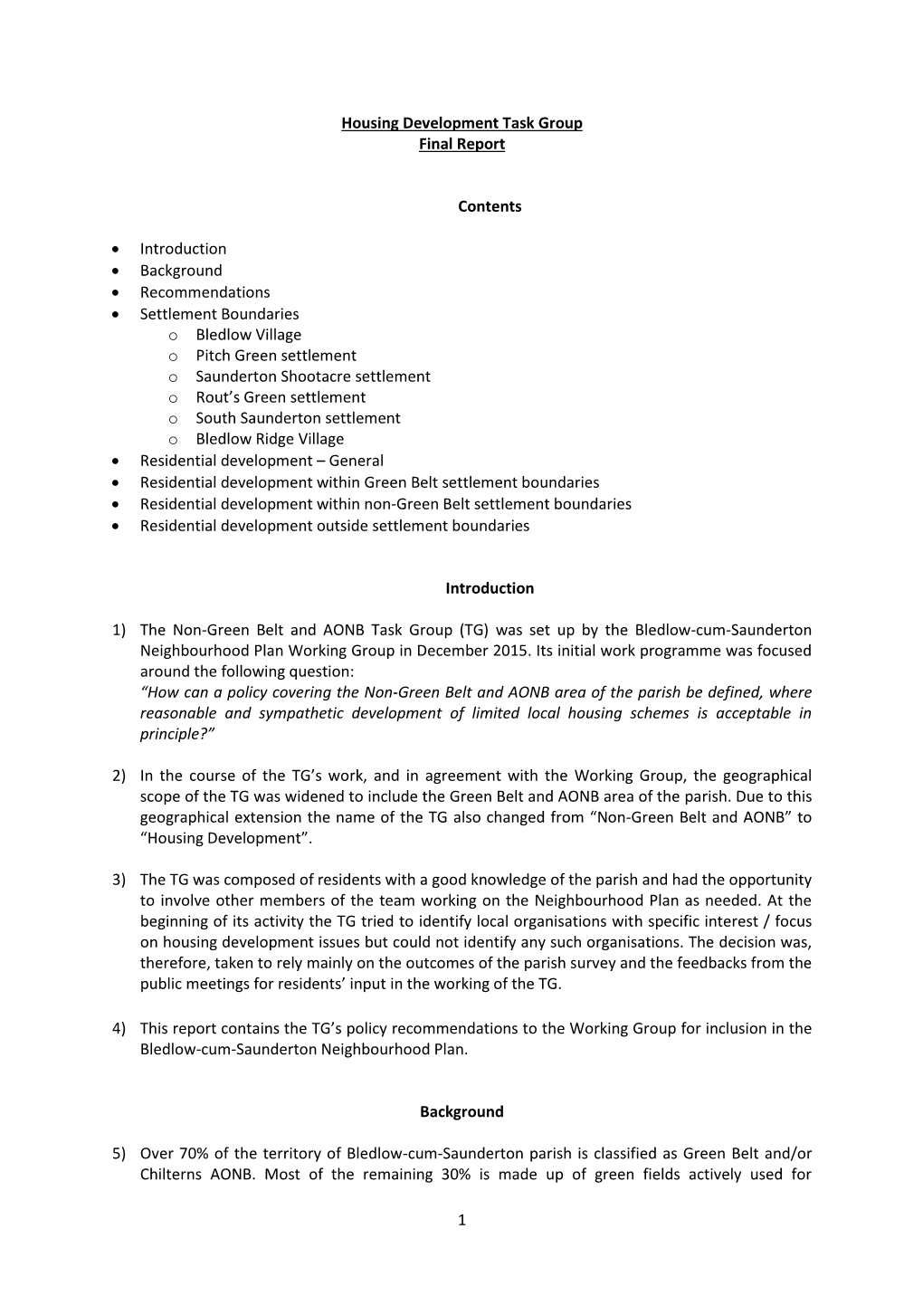 1 Housing Development Task Group Final Report Contents • Introduction