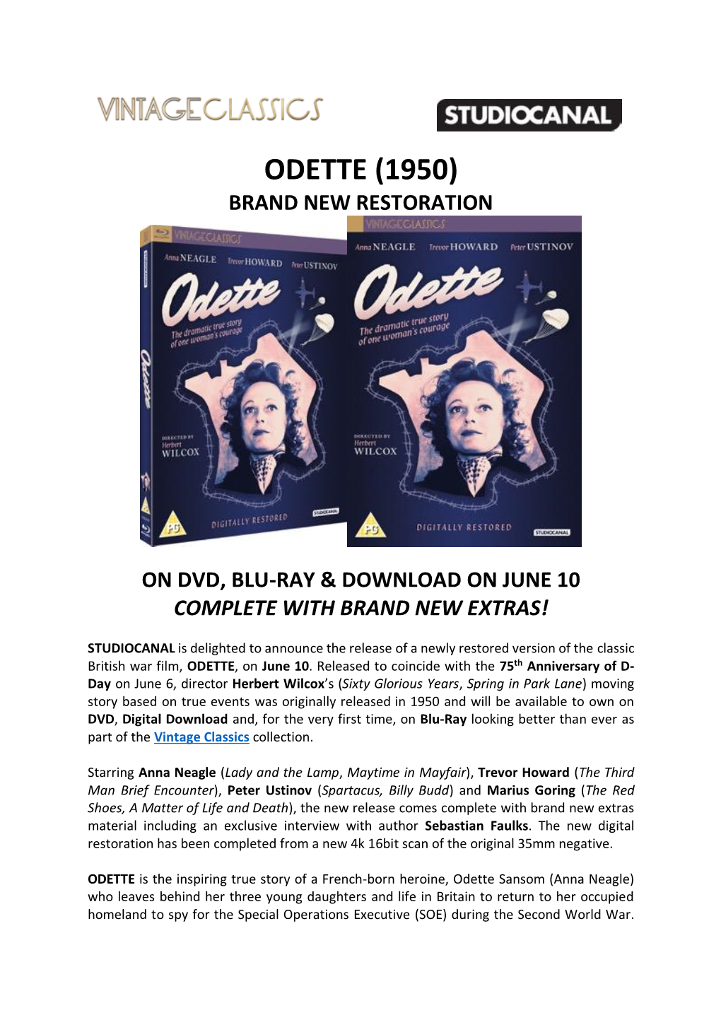 Odette (1950) Brand New Restoration