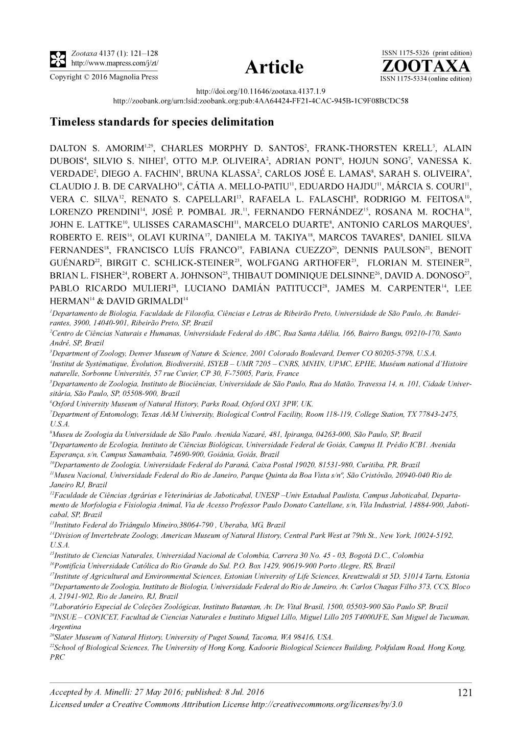 Timeless Standards for Species Delimitation