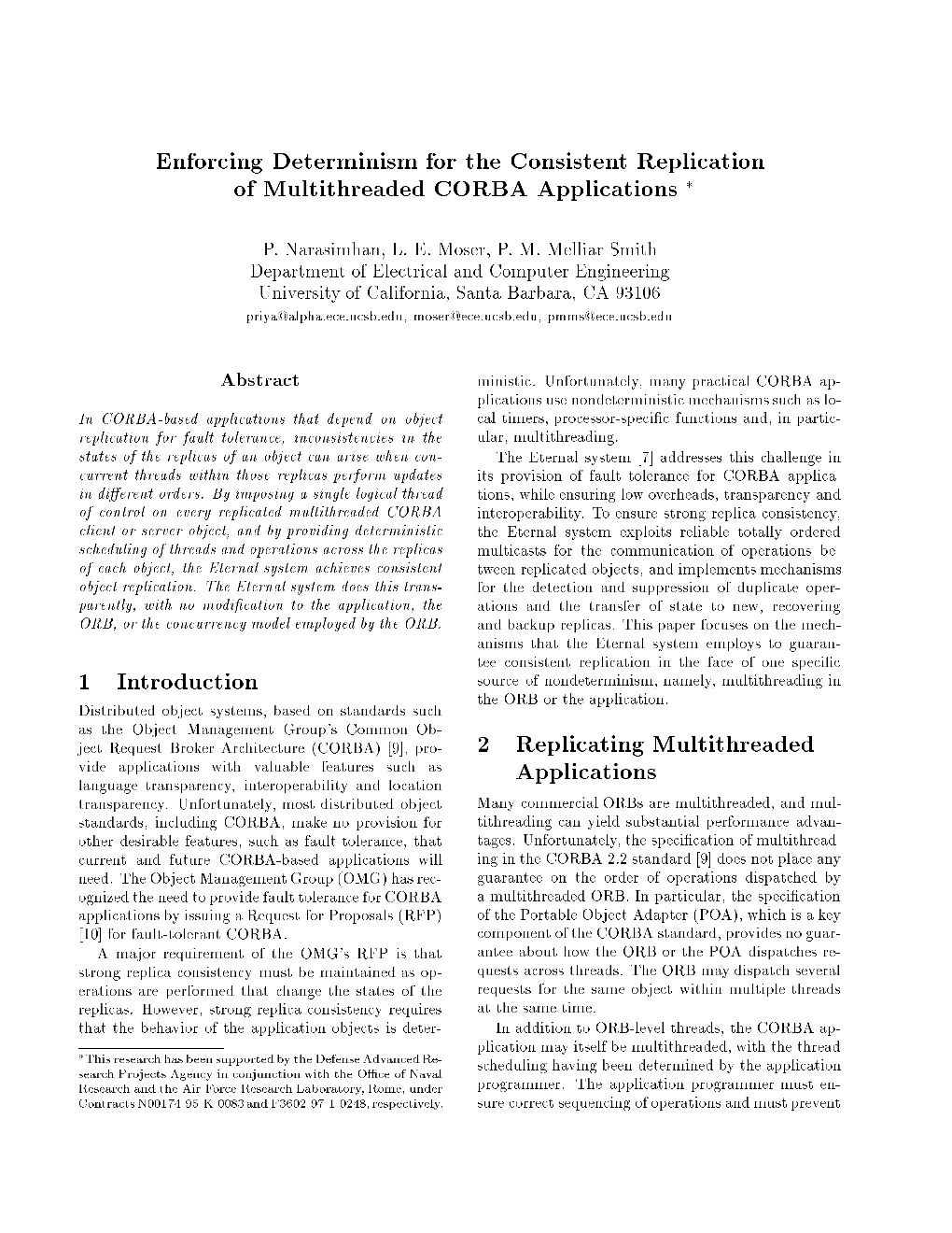 Enforcing Determinism for the Consistent Replication of Multithreaded CORBA Applications