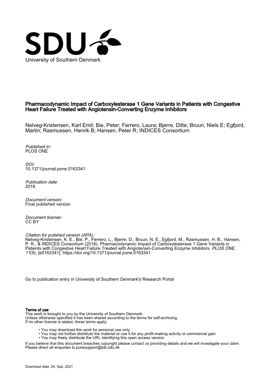 Pharmacodynamic Impact of Carboxylesterase 1 Gene Variants in Patients with Congestive Heart Failure Treated with Angiotensin-Converting Enzyme Inhibitors