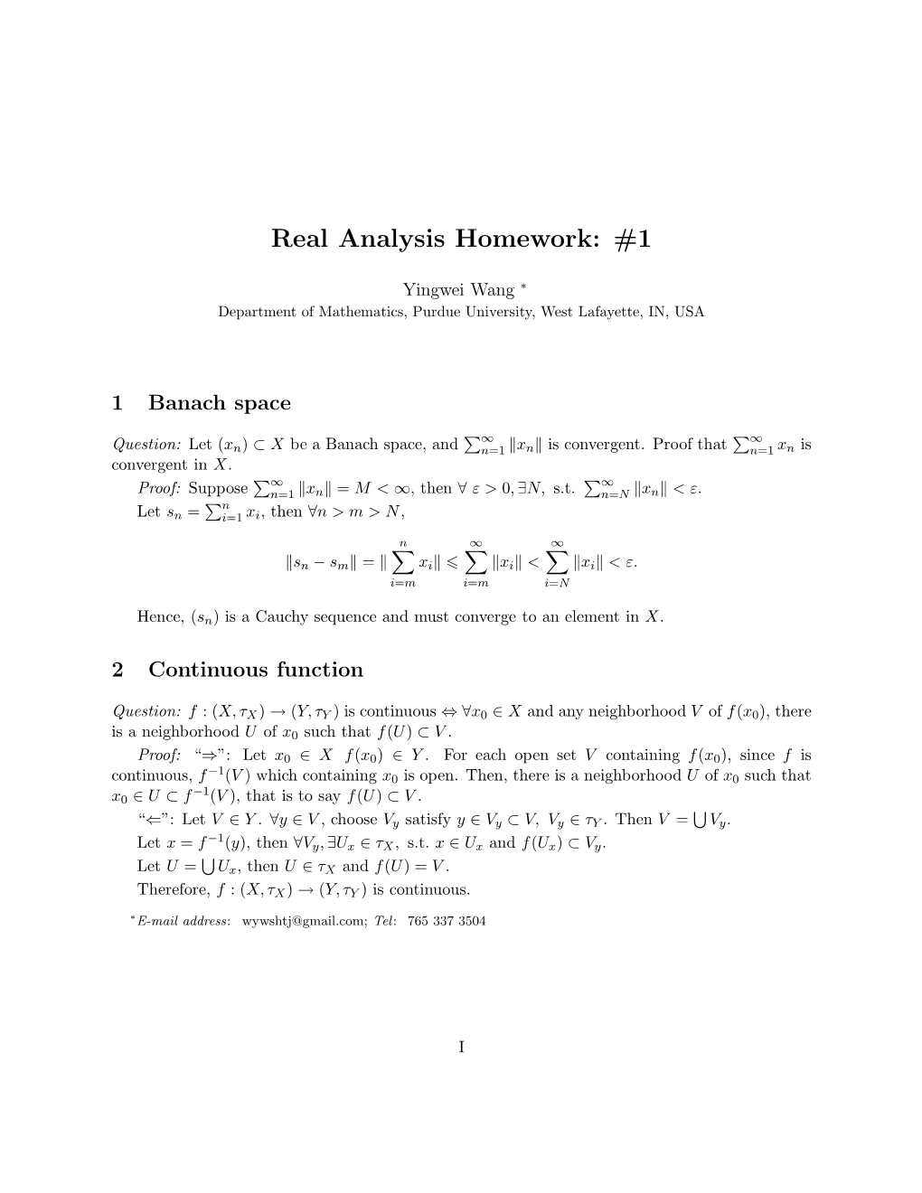 Real Analysis Homework: #1