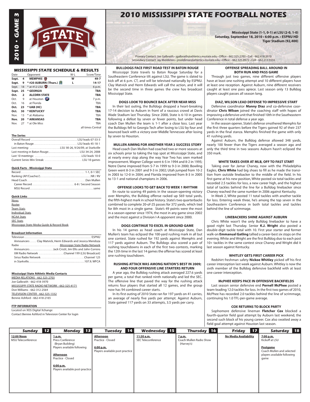 2010 Mississippi State Football Notes