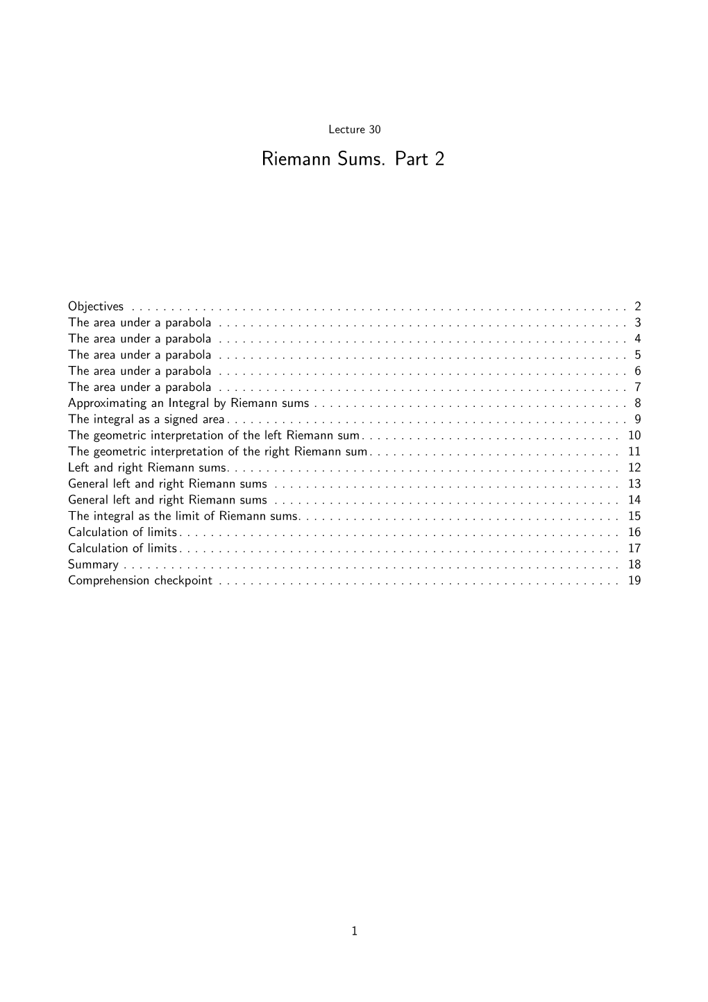 Riemann Sums. Part 2