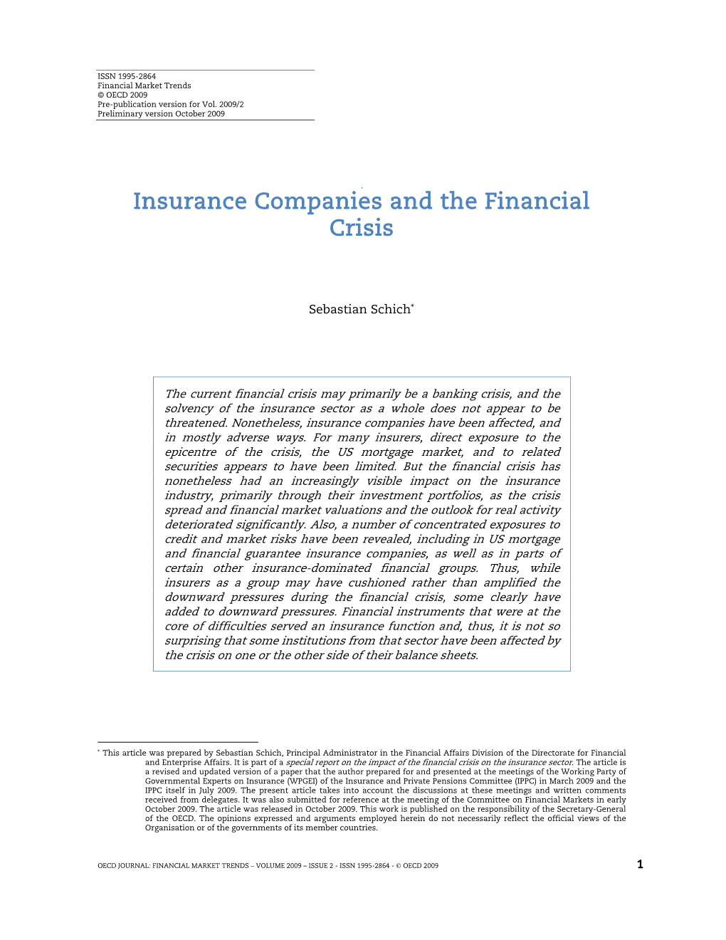 Insurance Companies and the Financial Crisis