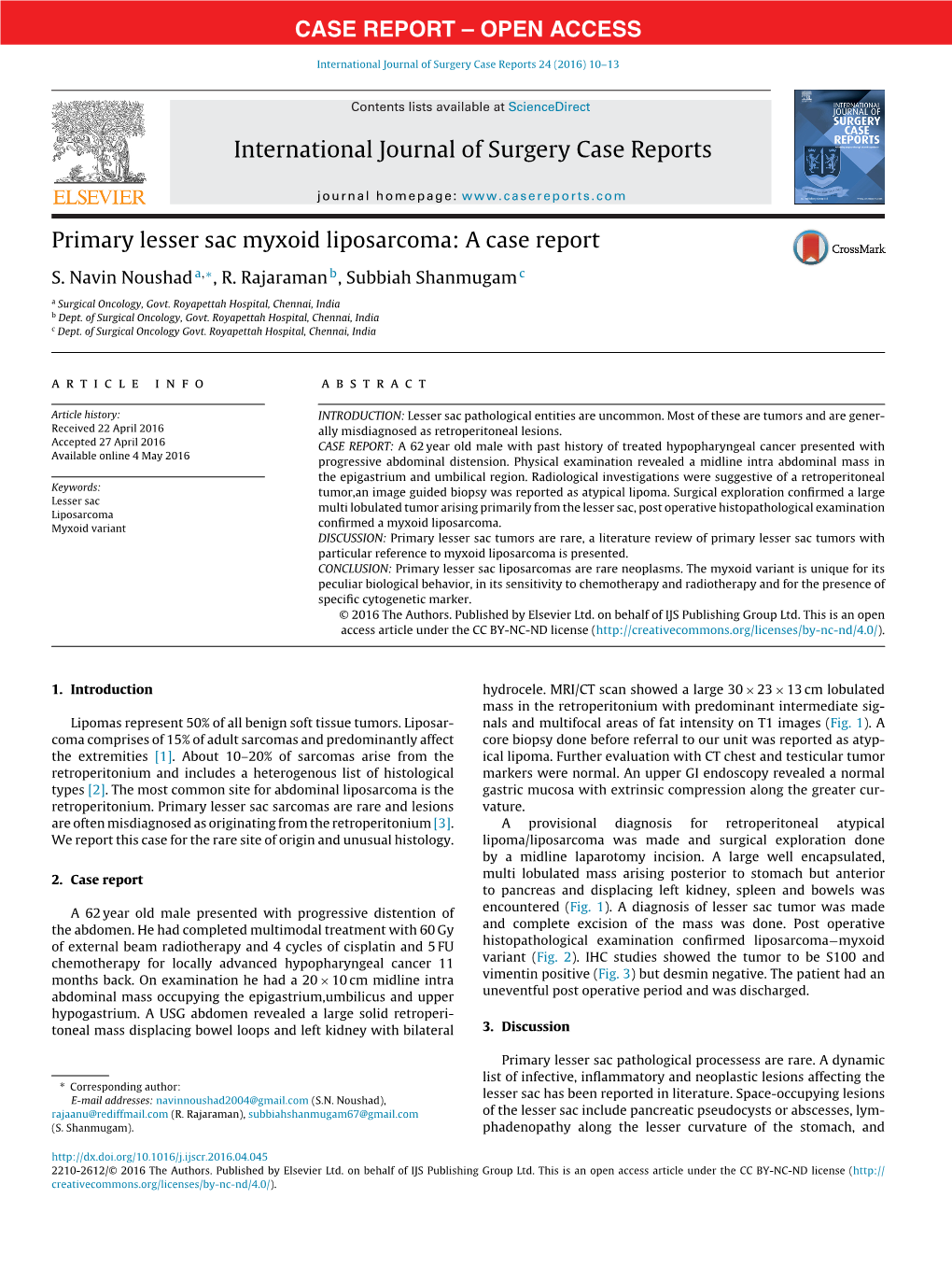 Primary Lesser Sac Myxoid Liposarcoma: a Case Report