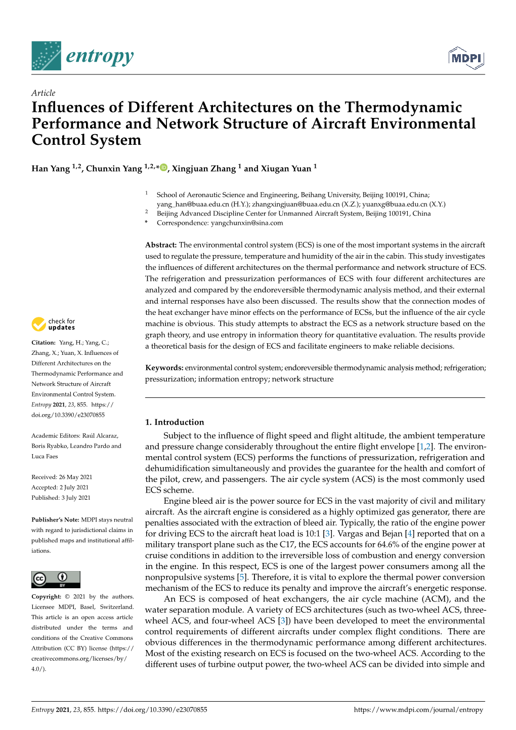 Influences of Different Architectures on the Thermodynamic Performance