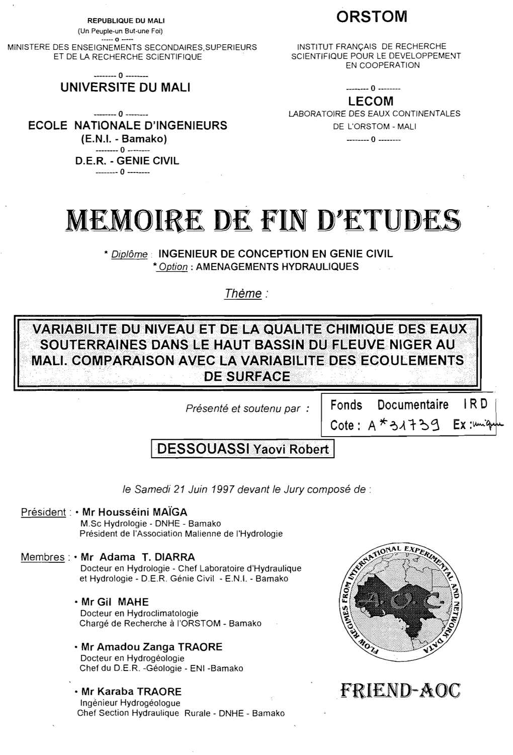 Variabilité Du Niveau Et De La Qualité Chimique Des Eaux Souterraines Dans Le Haut-Bassin Du Fleuve Niger En 1 République Du Mali