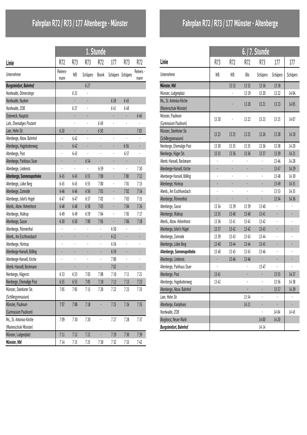 Fahrplan Altenberge WB