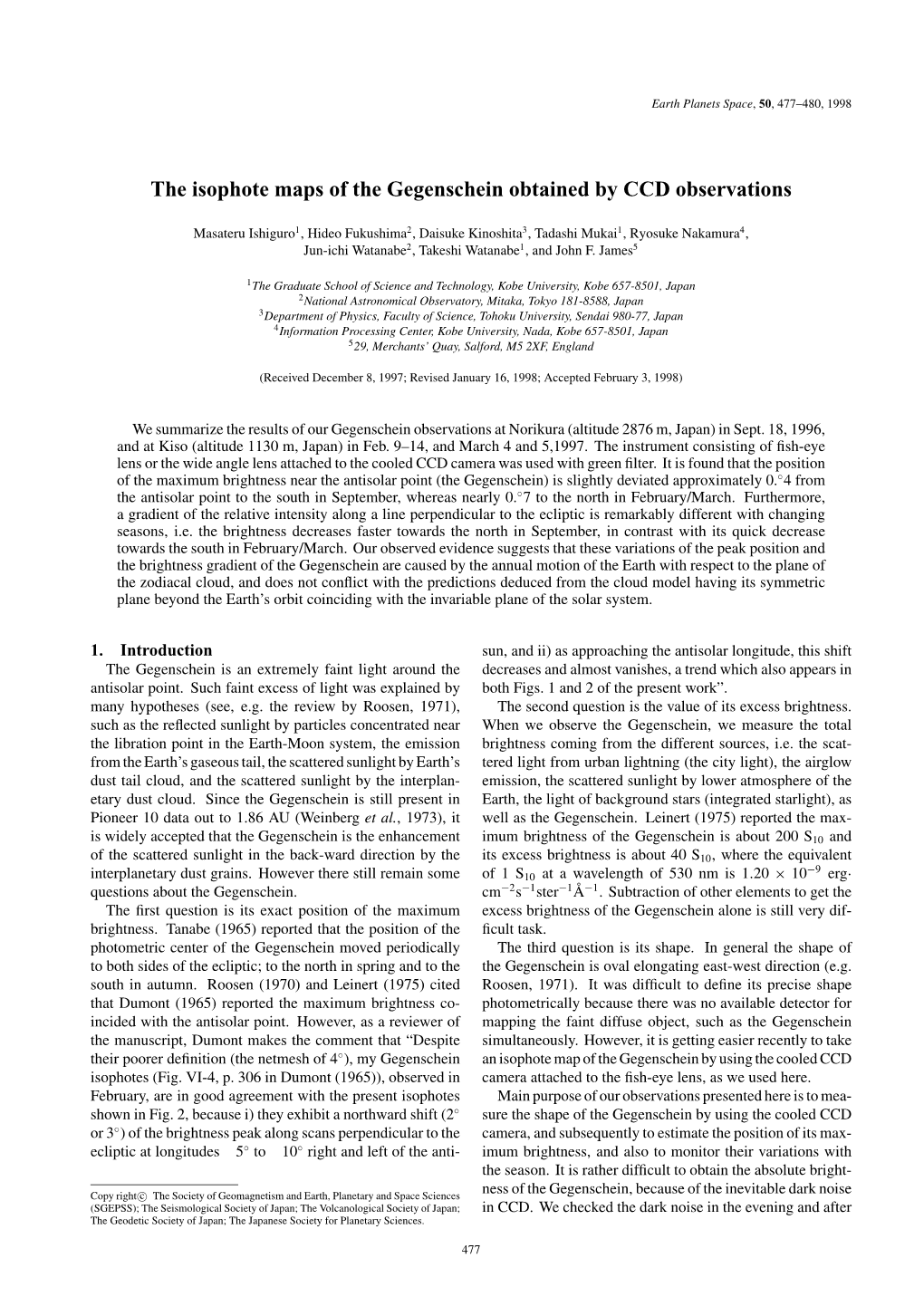 The Isophote Maps of the Gegenschein Obtained by CCD Observations