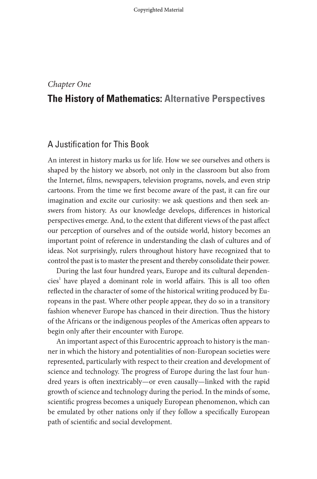 The History of Mathematics: Alternative Perspectives