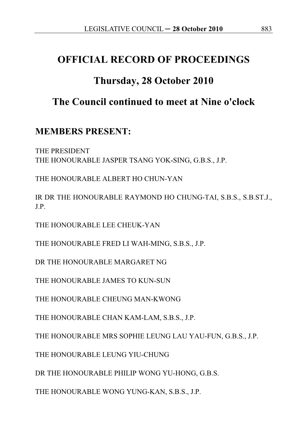 OFFICIAL RECORD of PROCEEDINGS Thursday, 28