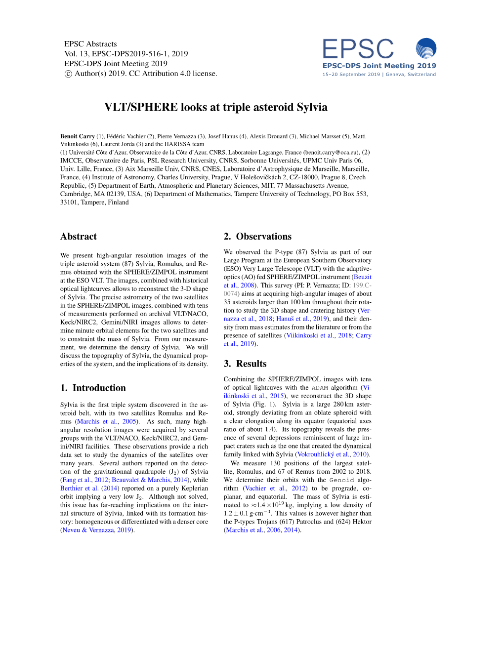 VLT/SPHERE Looks at Triple Asteroid Sylvia