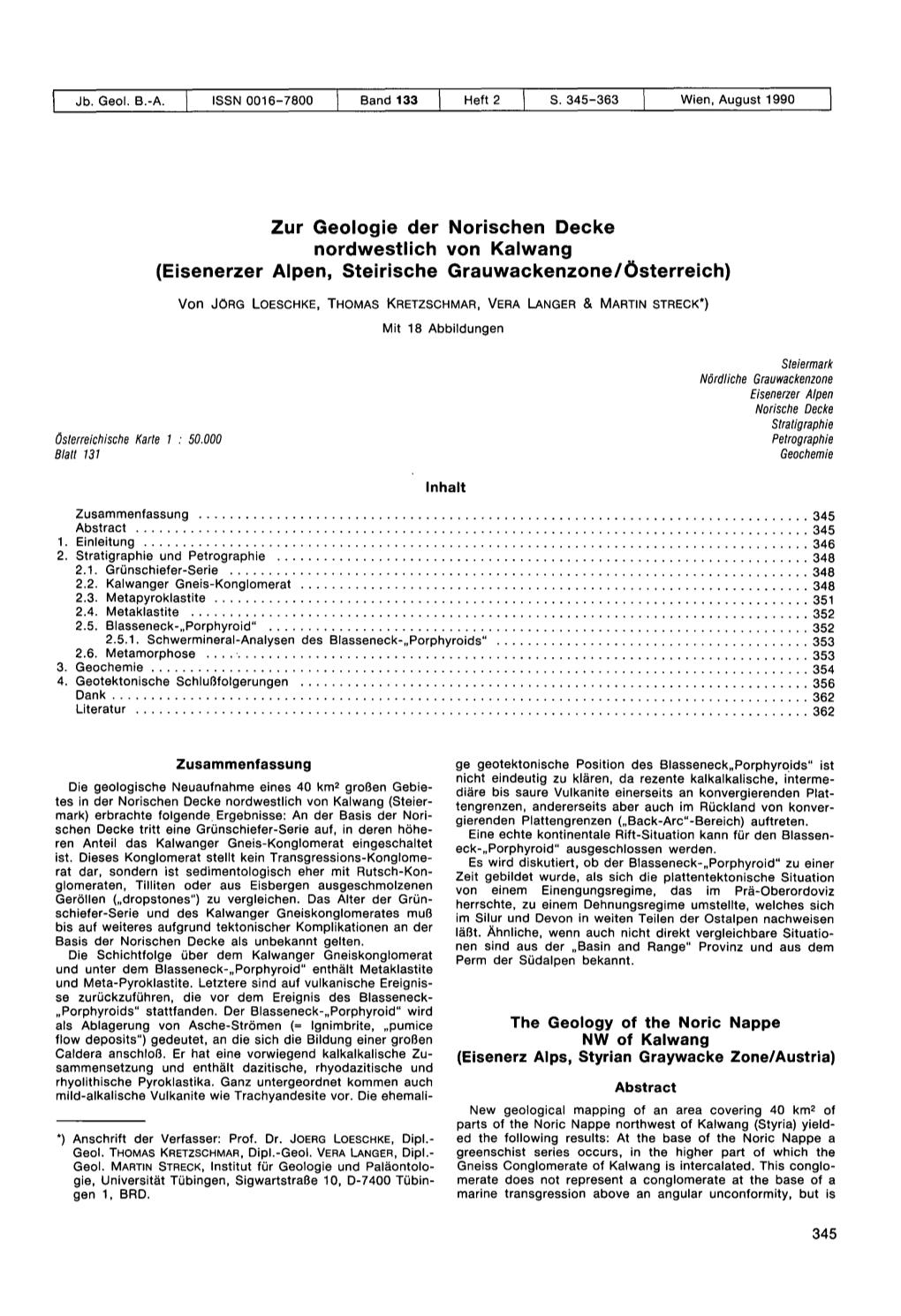 Zur Geologie Der Norischen Decke Nordwestlich Von Kalwang (Eisenerzer Alpen, Steirische Grauwackenzone/Österreich)