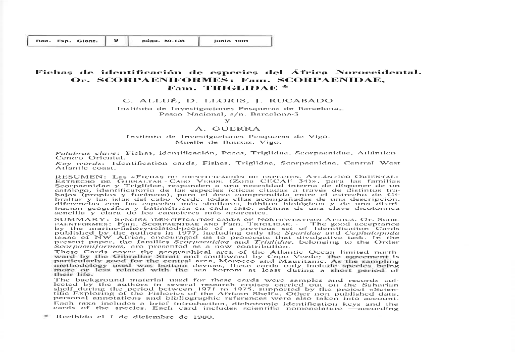 Ficlias De Identificación De Especies Del África Noroccidental. Or
