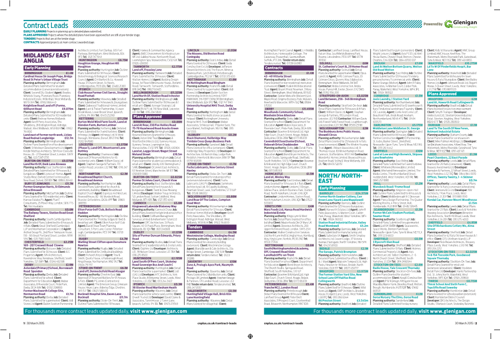 Contract Leads Powered by EARLY PLANNING Projects in Planning up to Detailed Plans Submitted