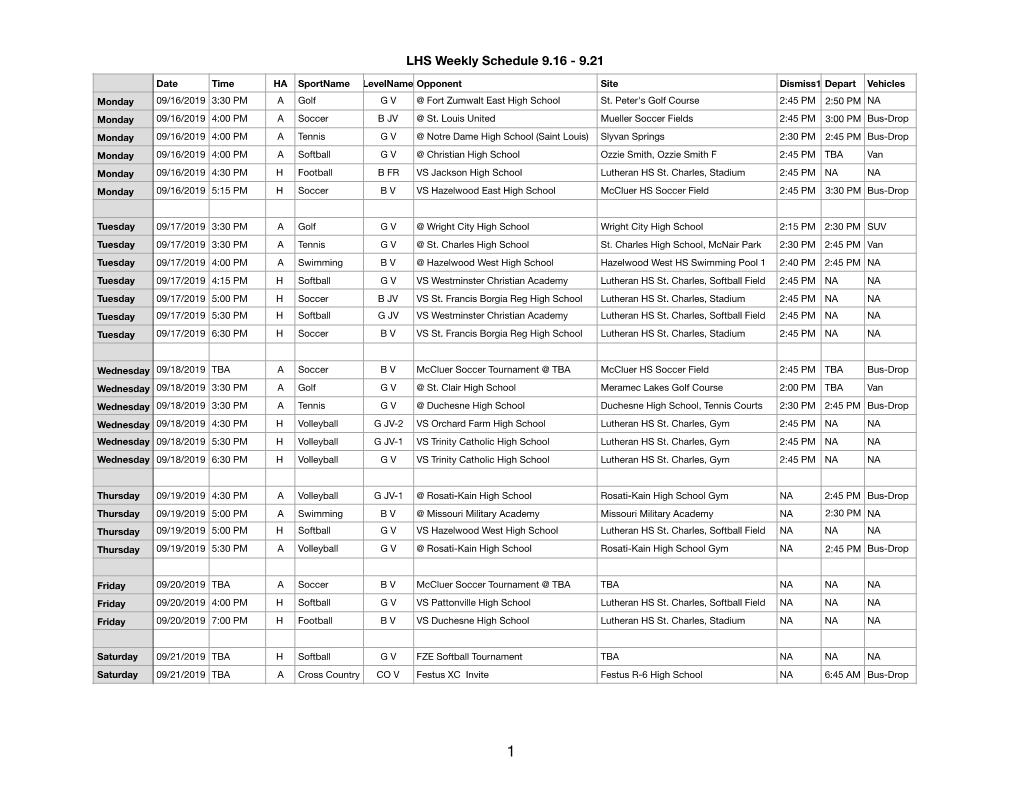 LHS Weekly Schedule 9.16 - 9.21