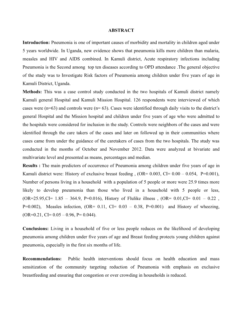 ABSTRACT Introduction: Pneumonia Is One of Important Causes Of