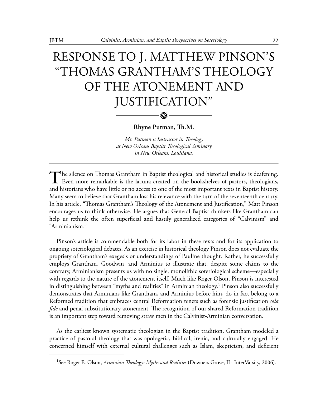 Response to J. Matthew Pinson's