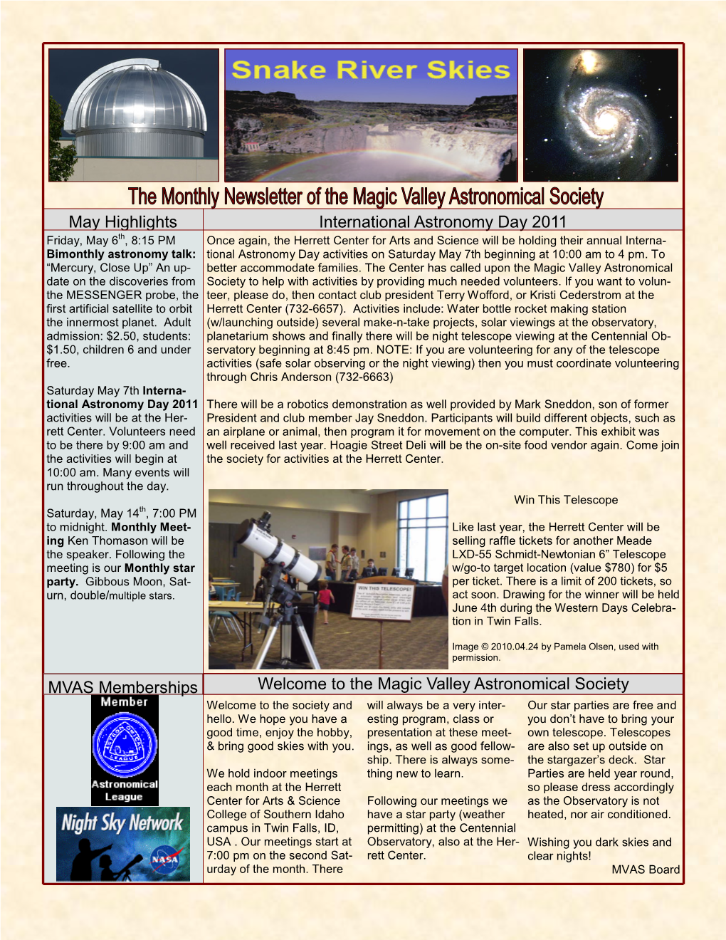 Welcome to the Magic Valley Astronomical Society International